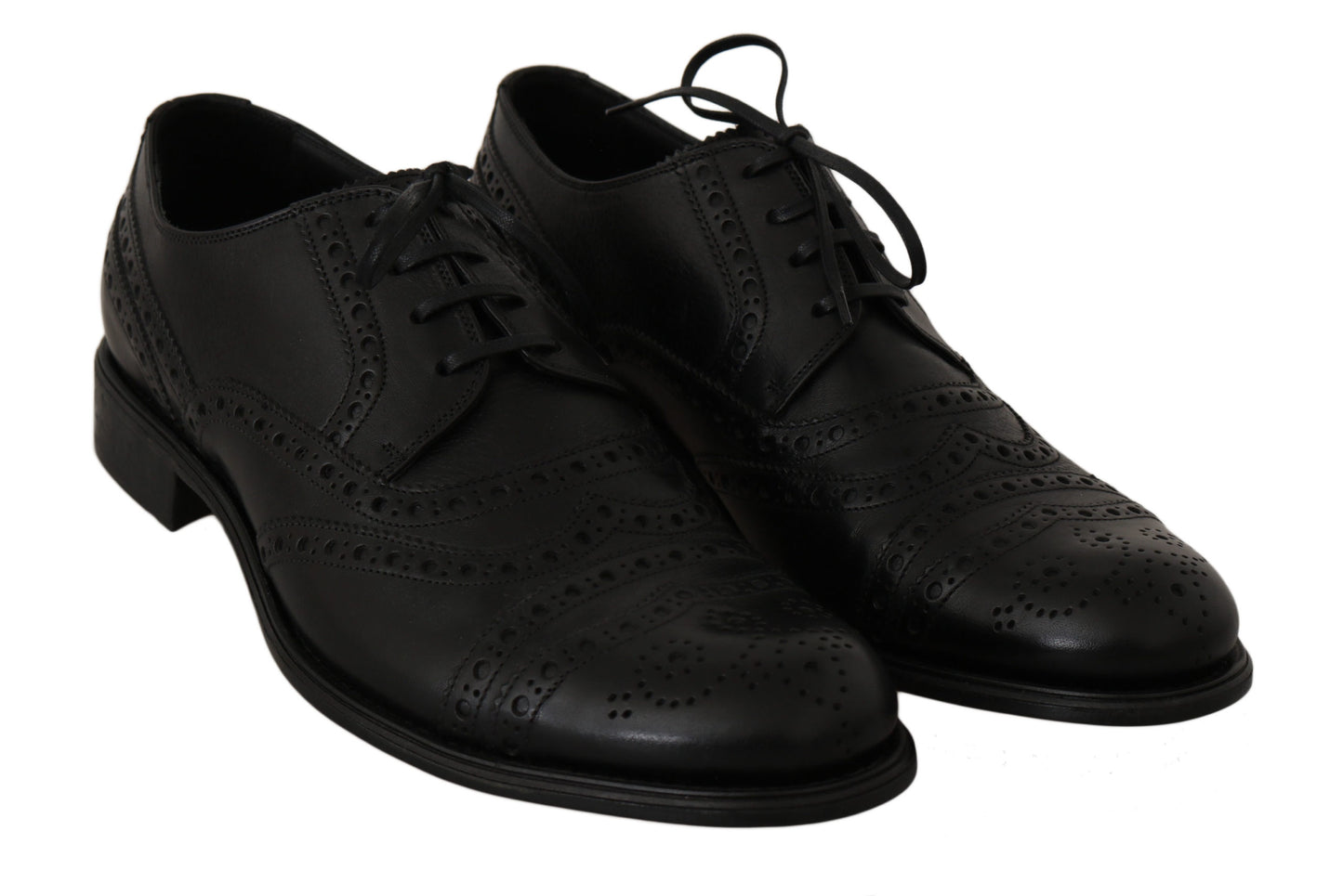 Dolce &amp; Gabbana Black Leather Wingtip Oxford Dress Shoes