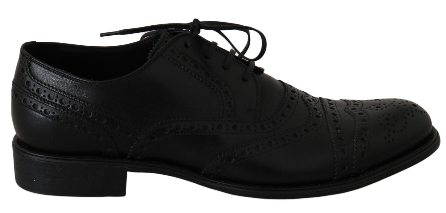 Dolce &amp; Gabbana Oxford-Schuhe aus schwarzem Leder mit Flügelspitze