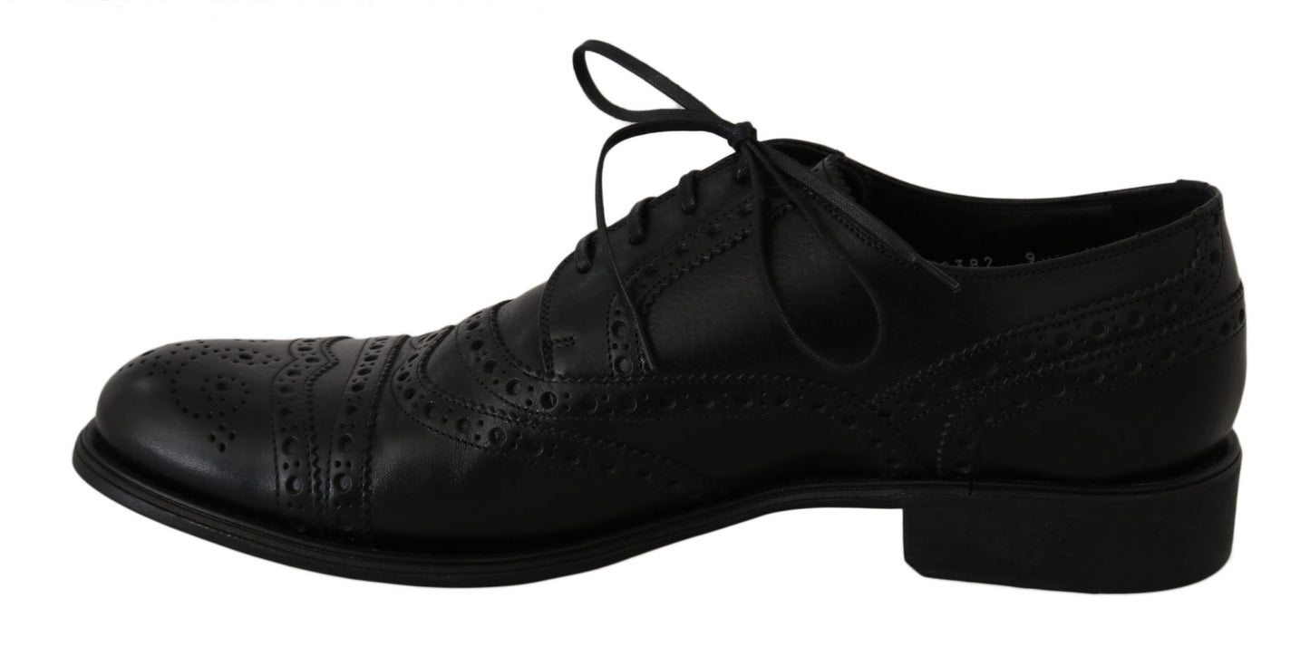 Dolce &amp; Gabbana Black Leather Wingtip Oxford Dress Shoes