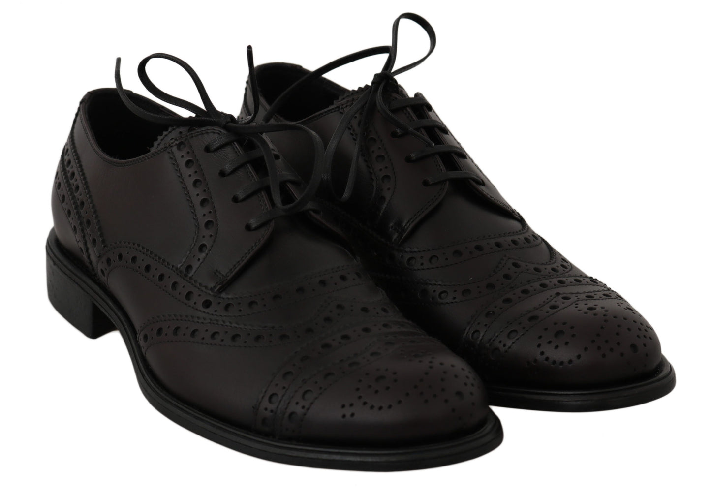 Dolce &amp; Gabbana Black Leather Wingtip Oxford Dress Shoes