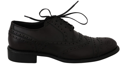 Dolce &amp; Gabbana Black Leather Wingtip Oxford Dress Shoes