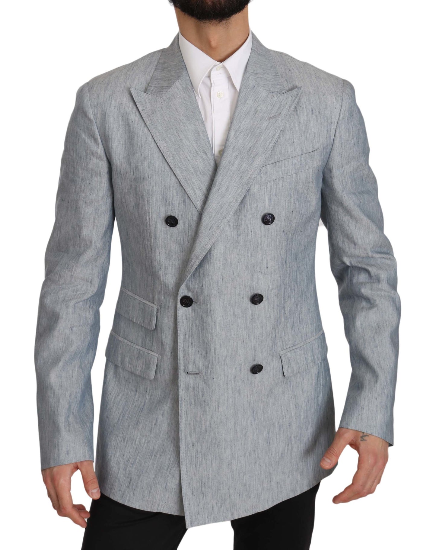 Dolce &amp; Gabbana Blue Flax NAPOLI Jacket Coat Blazer