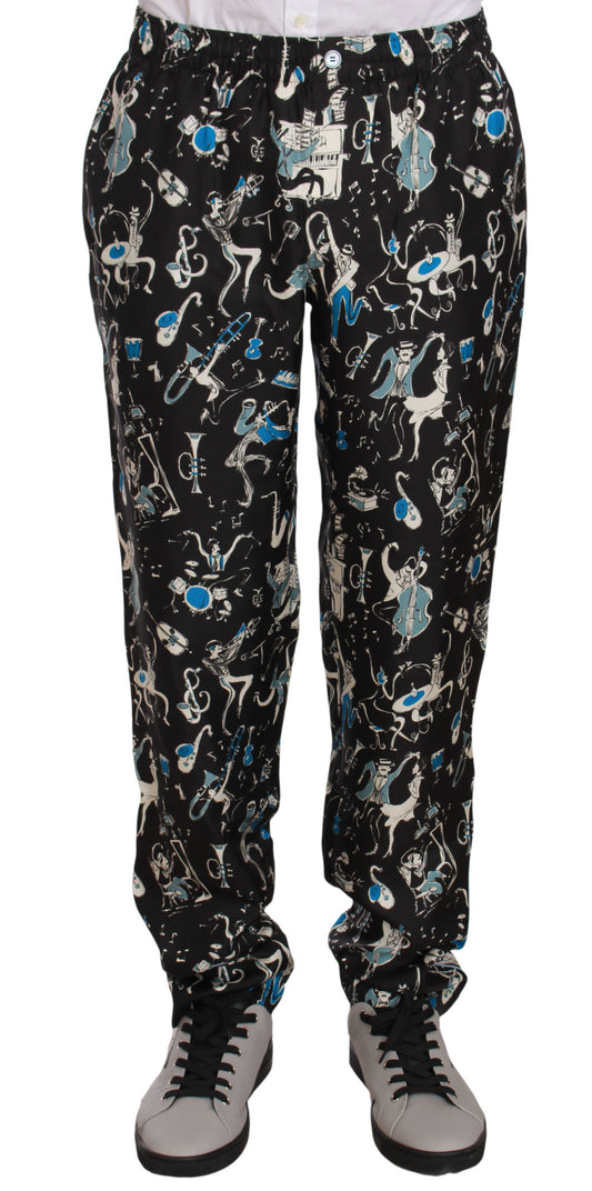 Dolce &amp; Gabbana Black Musical Instrument Pantulog Pants