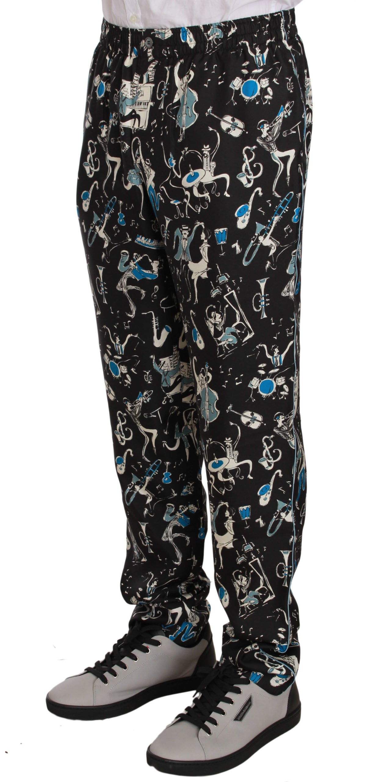 Dolce &amp; Gabbana Black Musical Instrument Pantulog Pants