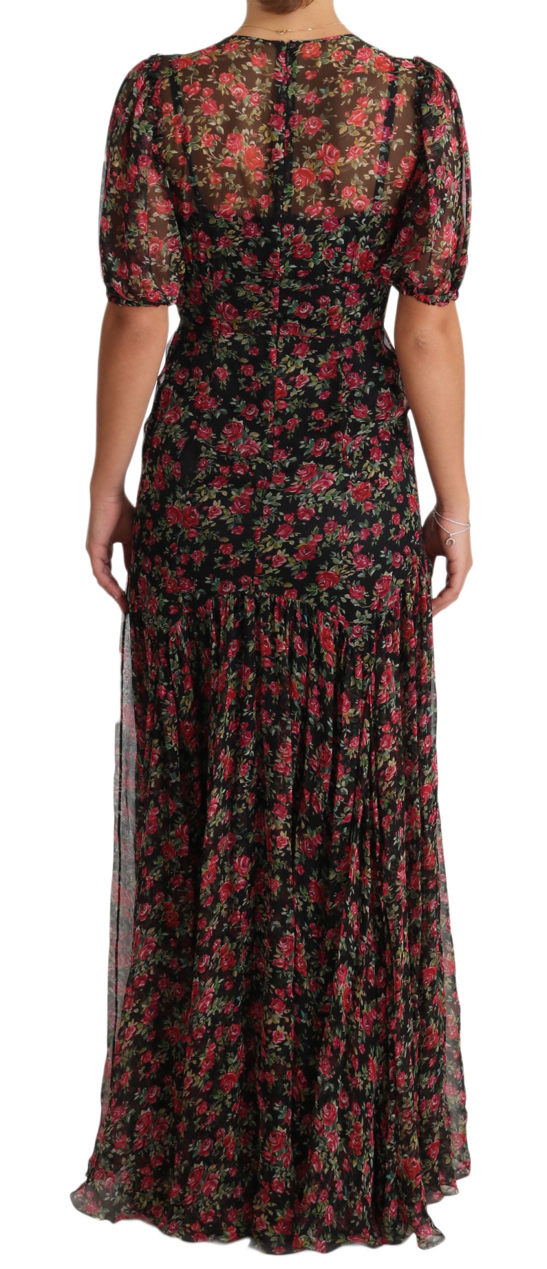 Dolce &amp; Gabbana Black Floral Roses A-Line Shift Gown Dress