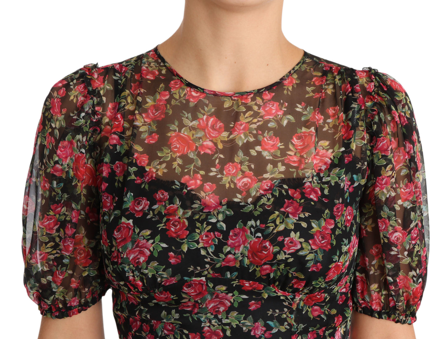 Dolce &amp; Gabbana Black Floral Roses A-Line Shift Gown Dress