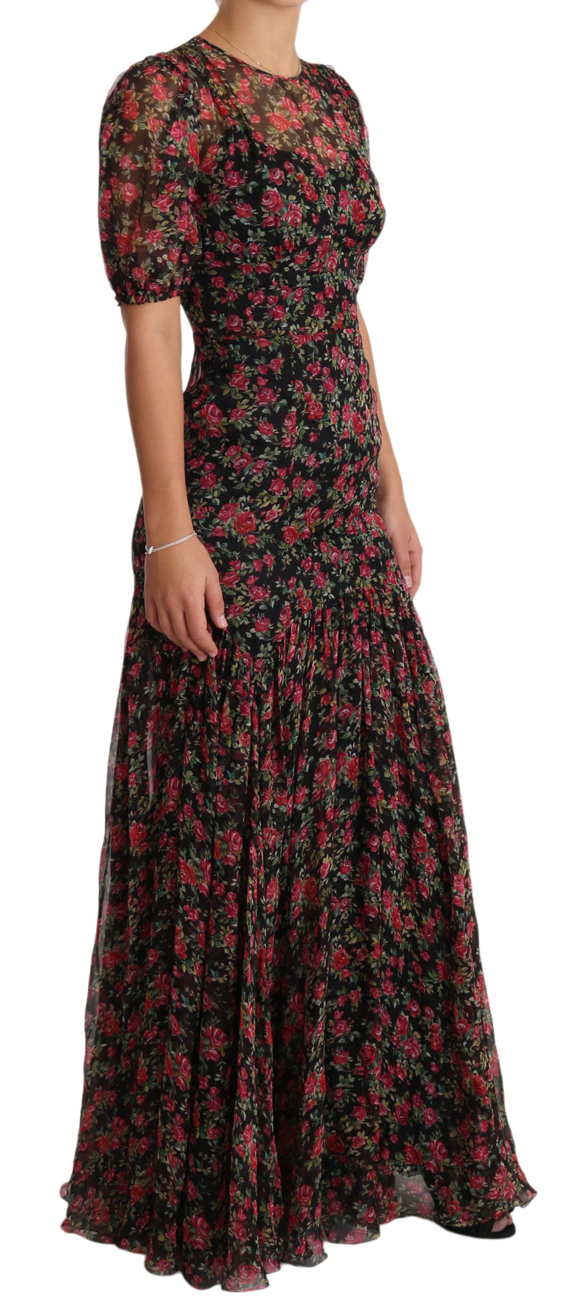 Dolce &amp; Gabbana Black Floral Roses A-Line Shift Gown Dress