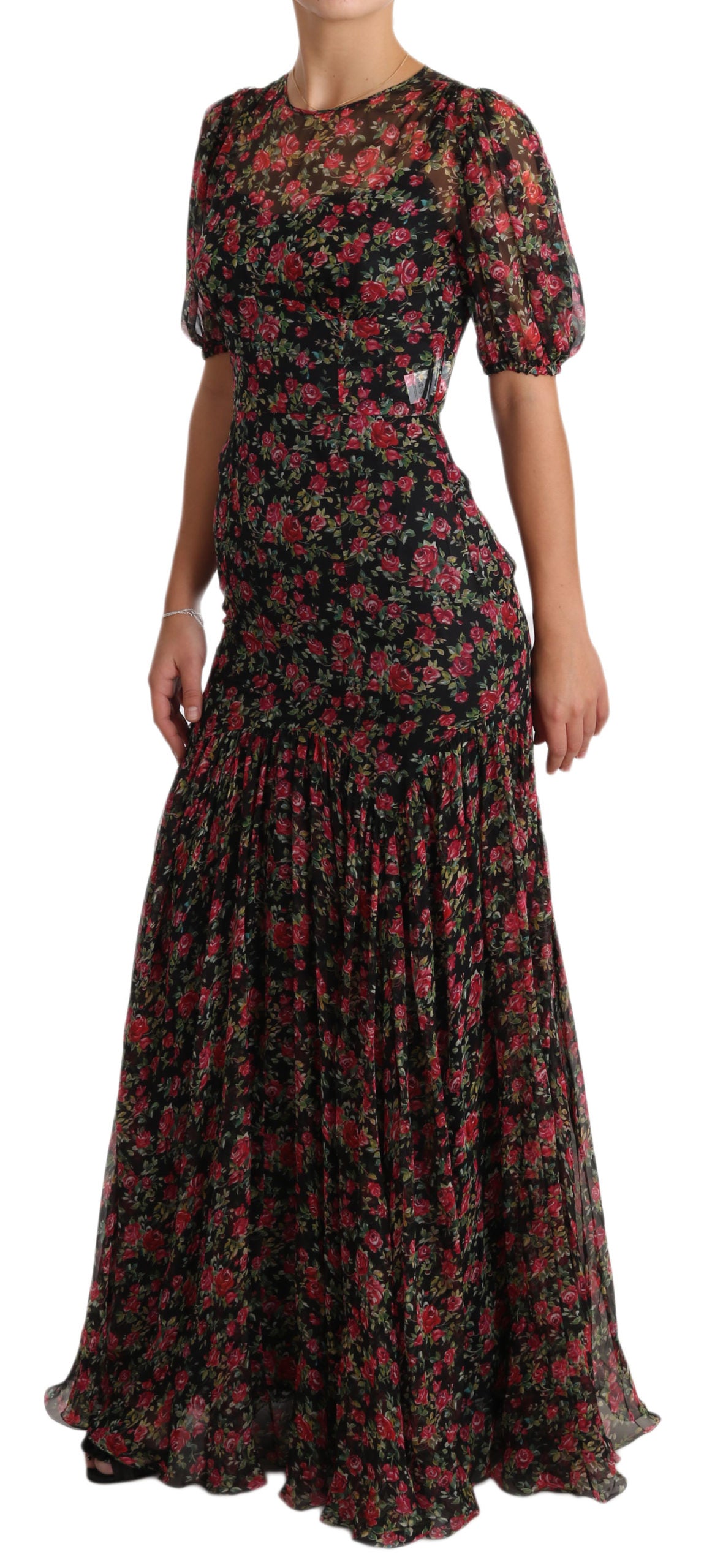 Dolce &amp; Gabbana Black Floral Roses A-Line Shift Gown Dress