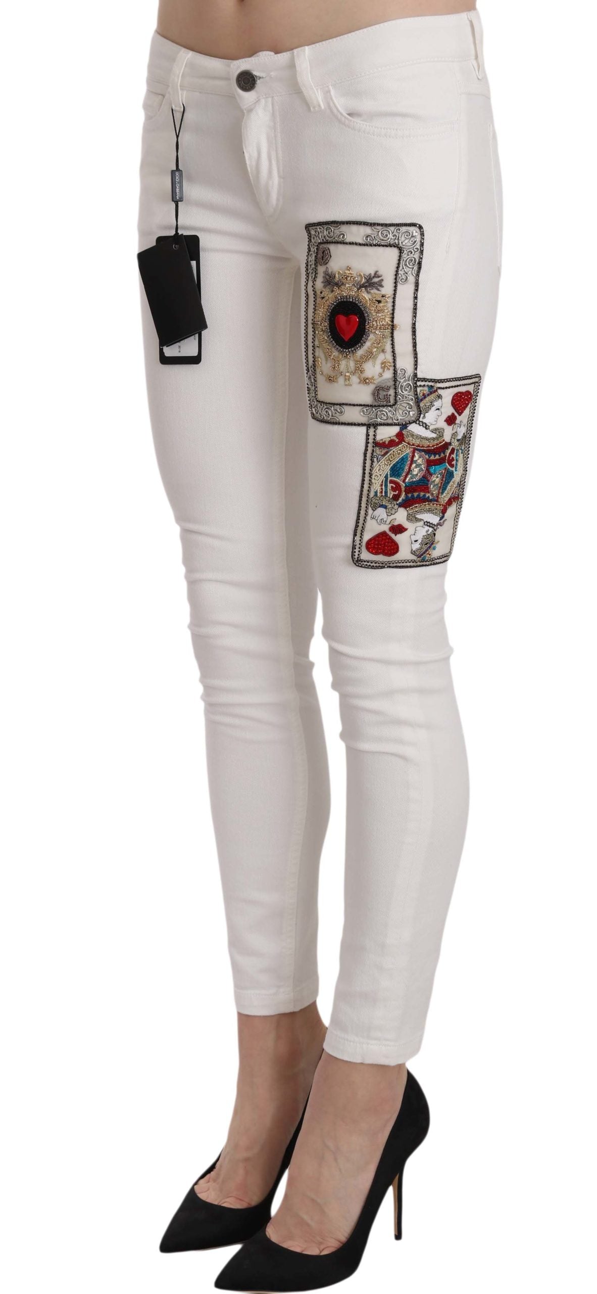 Dolce &amp; Gabbana Queen Of Hearts Crystal Skinny Jeans