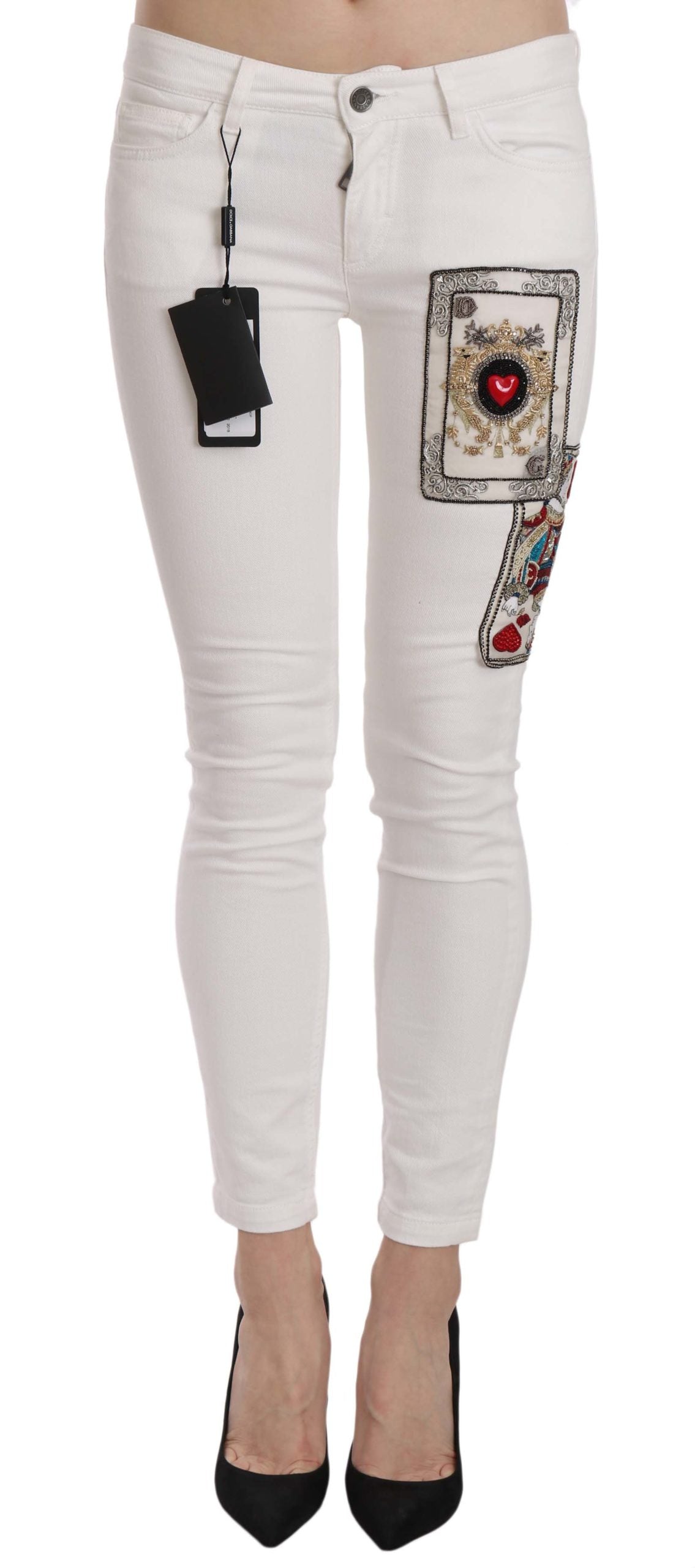 Dolce &amp; Gabbana Queen Of Hearts Crystal Skinny Jeans