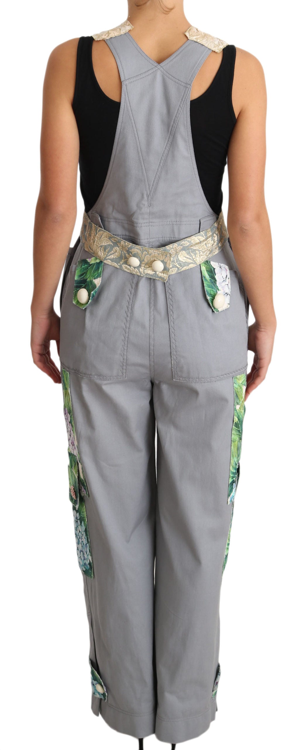 Dolce &amp; Gabbana Grey Overall Jeans Gray Denim Crystal Hortensia