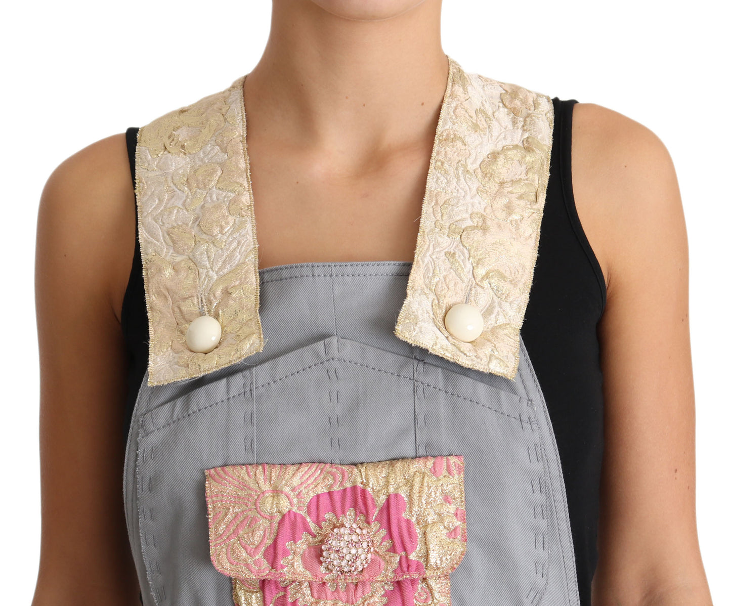 Dolce &amp; Gabbana Grauer Overall Jeans Grauer Denim Crystal Hortensia