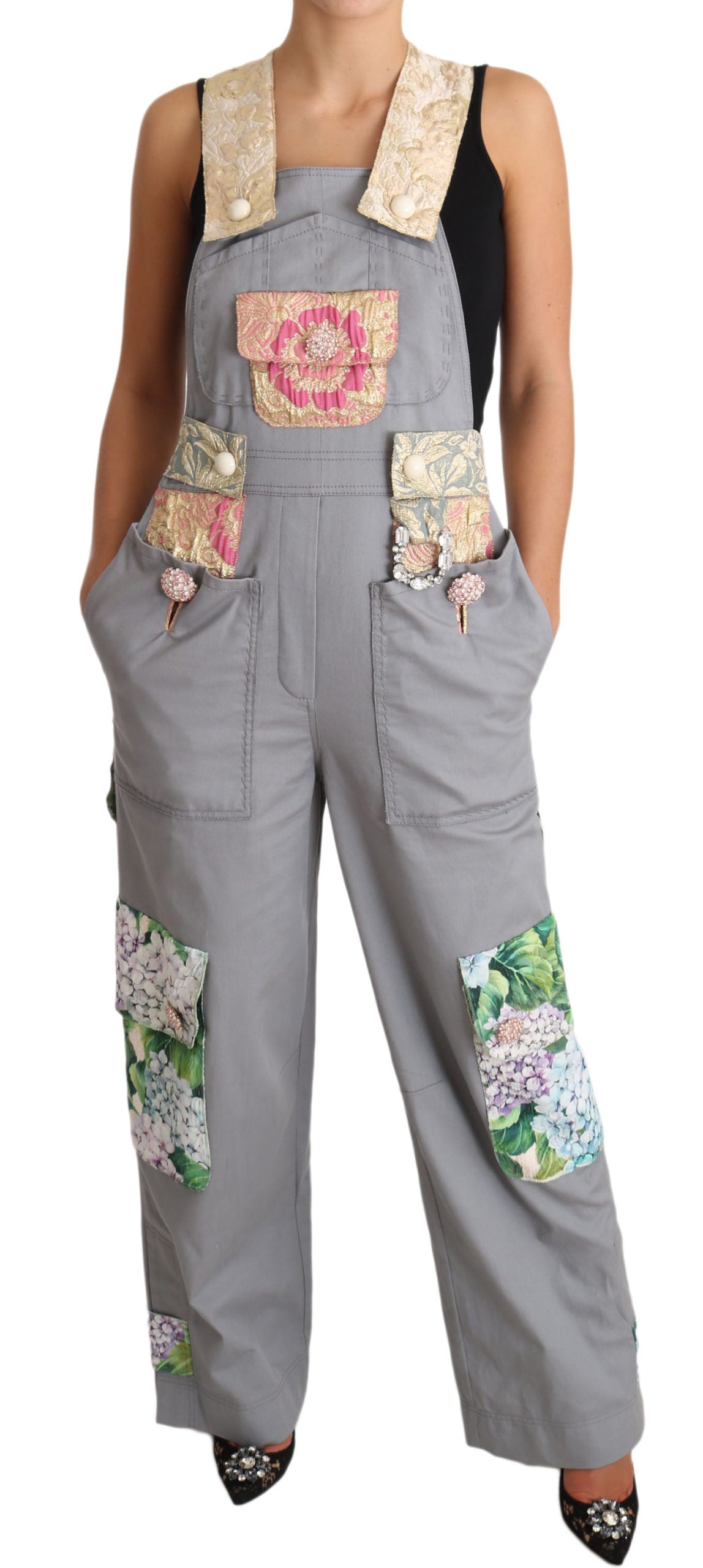 Dolce &amp; Gabbana Grauer Overall Jeans Grauer Denim Crystal Hortensia