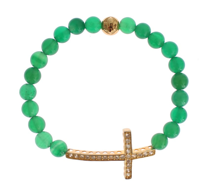 Nialaya Jade Stone Gold CZ Kreuz 925 Silber Armband