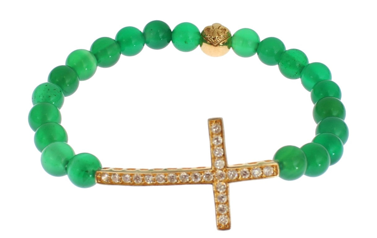 Nialaya Jade Stone Gold CZ Kreuz 925 Silber Armband