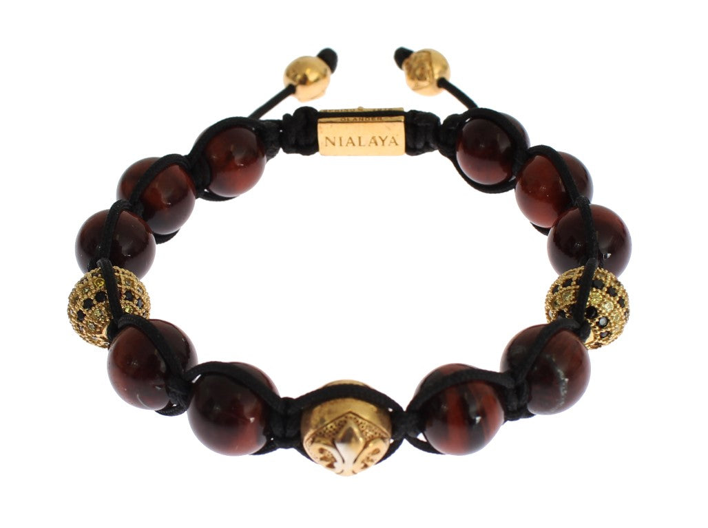 Nialaya CZ Rotes Tigerauge Gold 925 Silber Armband