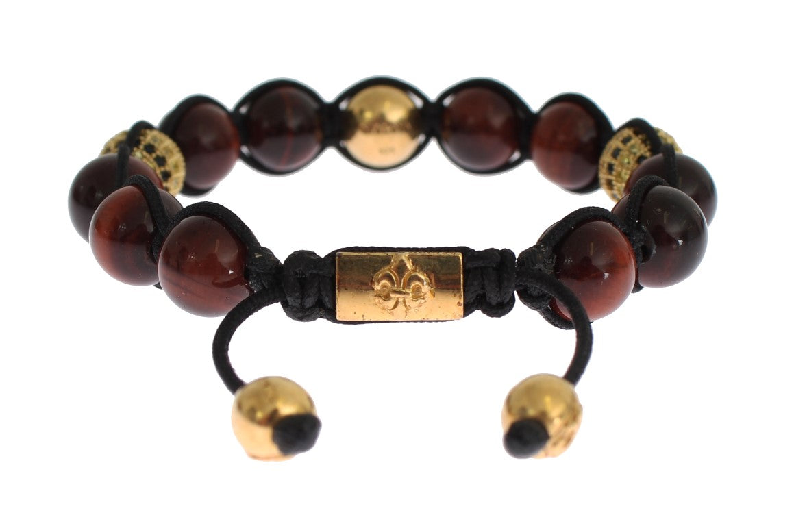 Nialaya CZ Rotes Tigerauge Gold 925 Silber Armband