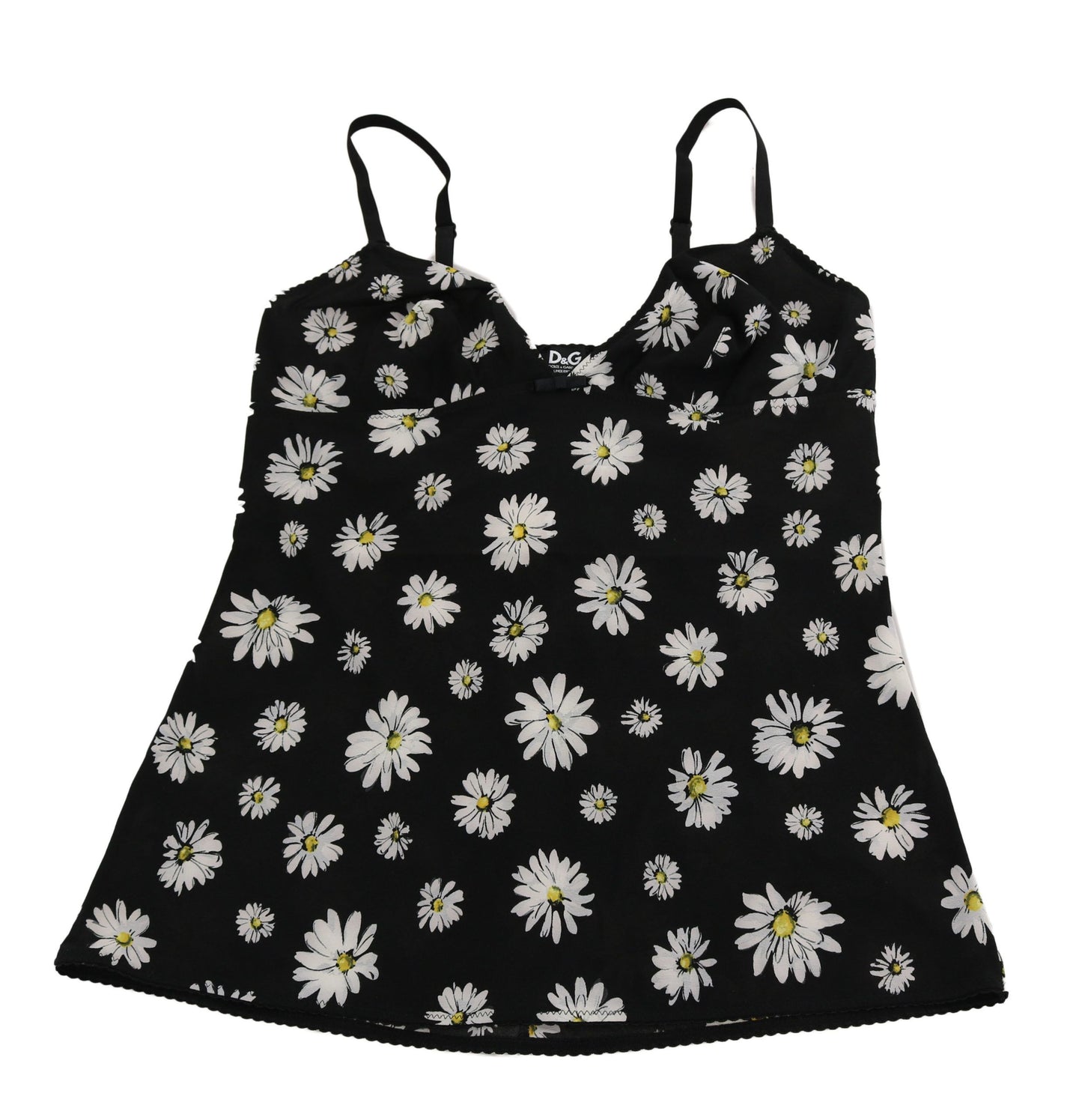 Dolce &amp; Gabbana Schwarzes Dessous-Unterhemd mit Gänseblümchenmuster