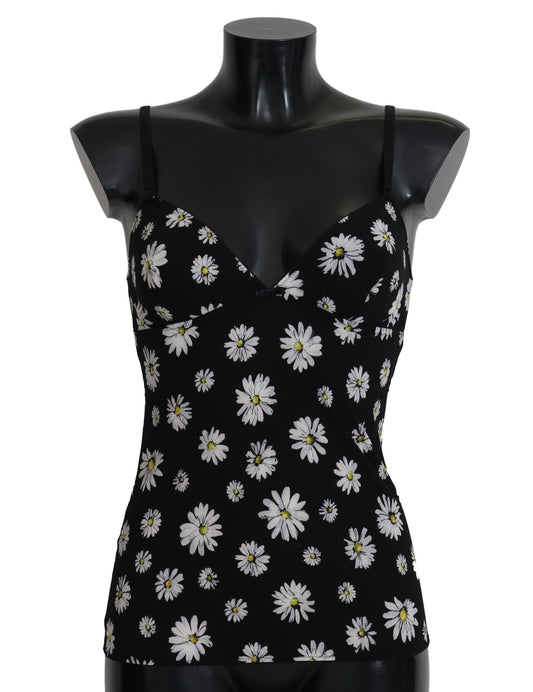 Dolce &amp; Gabbana Black Daisy Print Dress Lingerie Chemisole