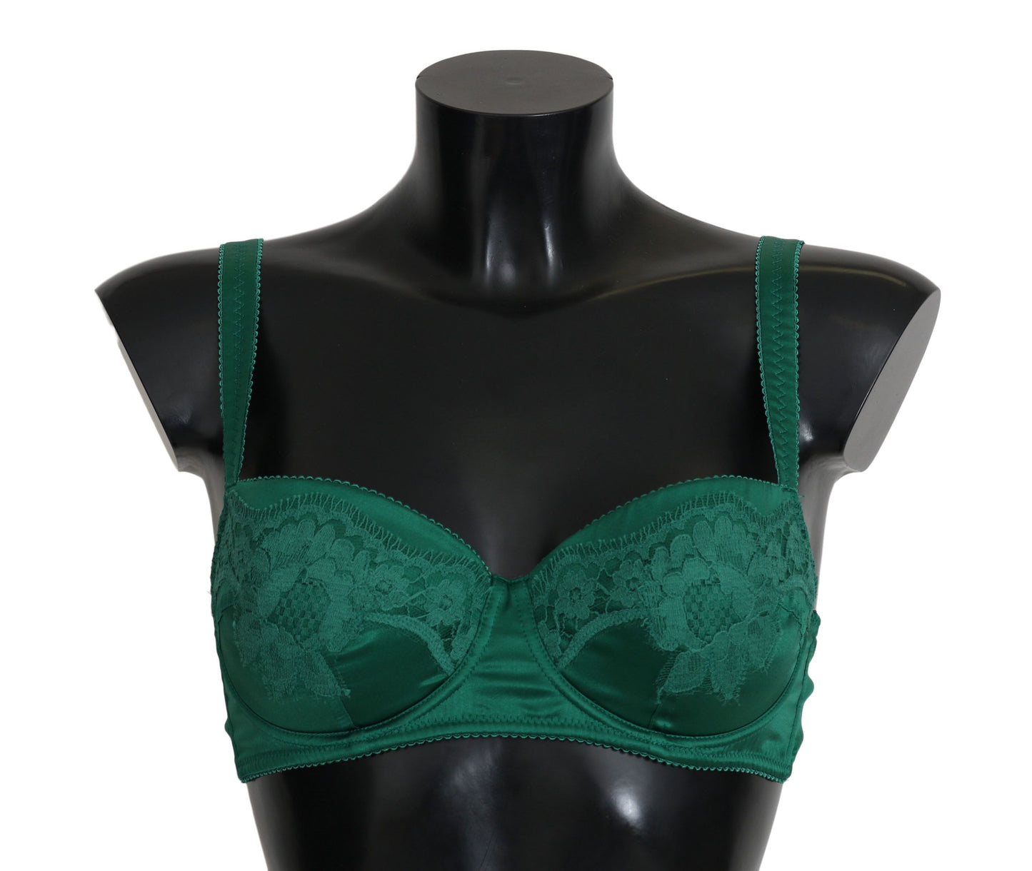 Dolce &amp; Gabbana Green Silk Stretch Floral Lace Bra Underwear