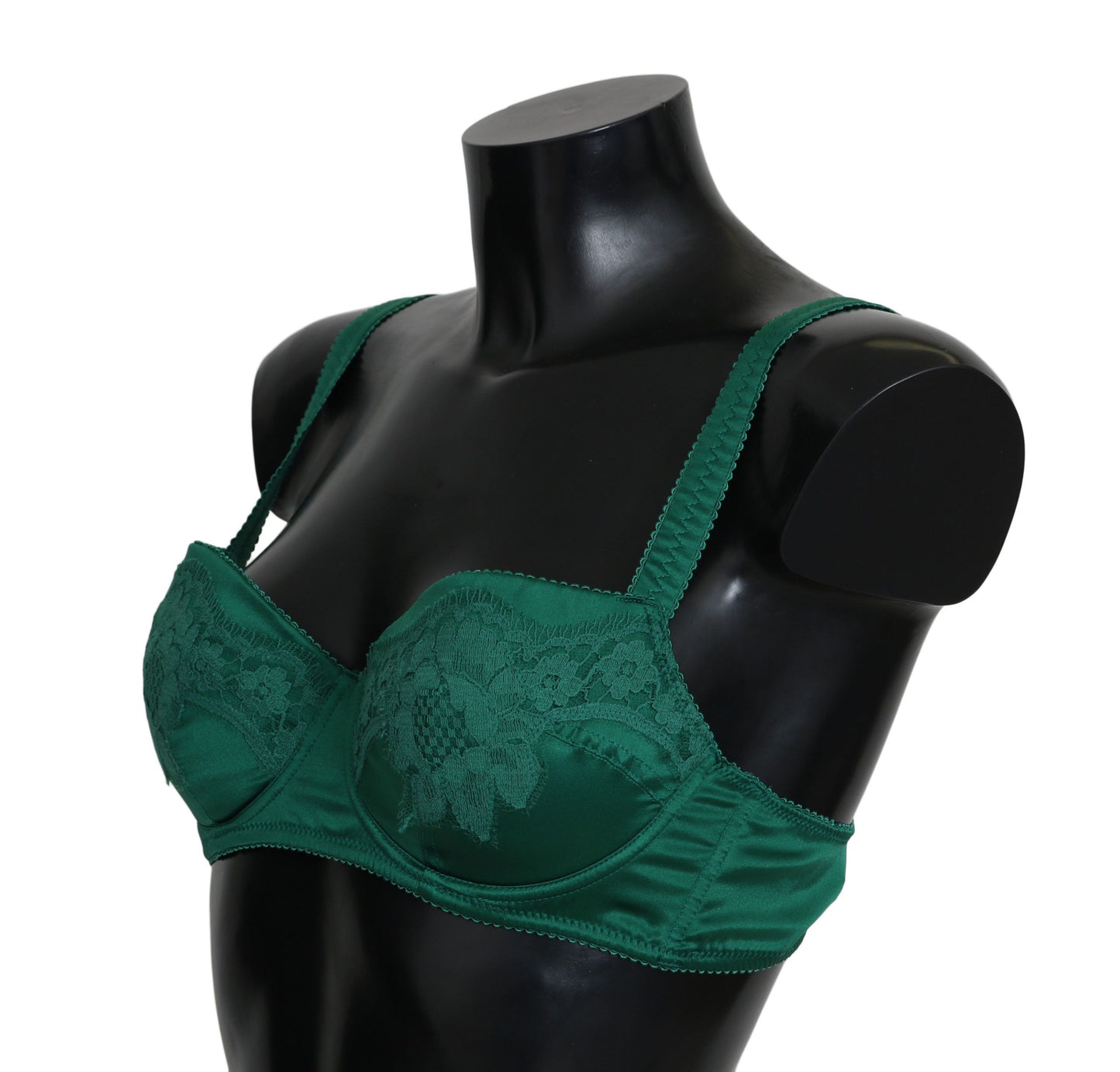 Dolce &amp; Gabbana Green Silk Stretch Floral Lace Bra Underwear