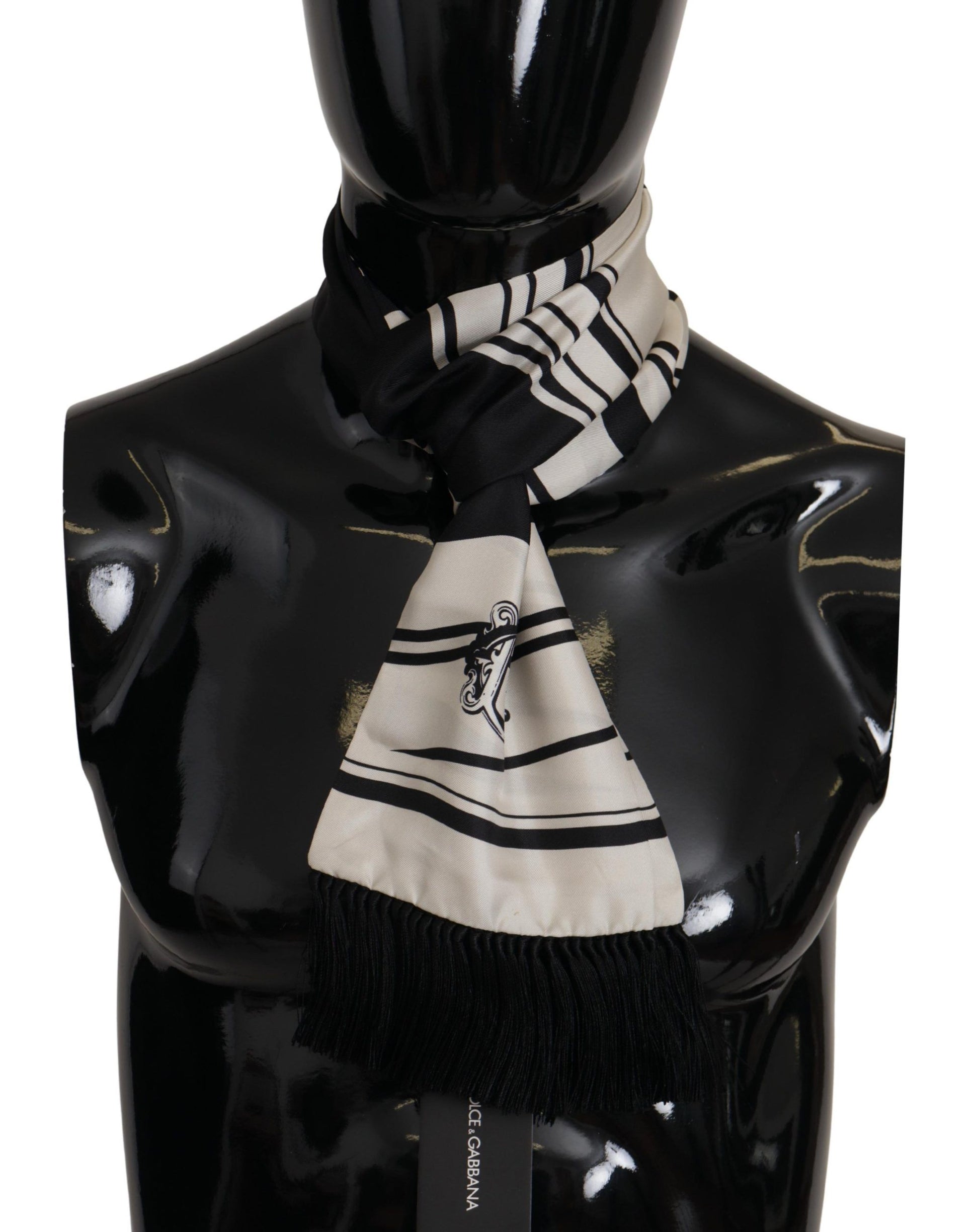 Dolce & Gabbana Elegant Silk Men's Scarf - Classic Black Stripe, , Dolce & Gabbana 2024, Dolce & Gabbana, Scarves - Men - Accessories -   Murillo Merchandise