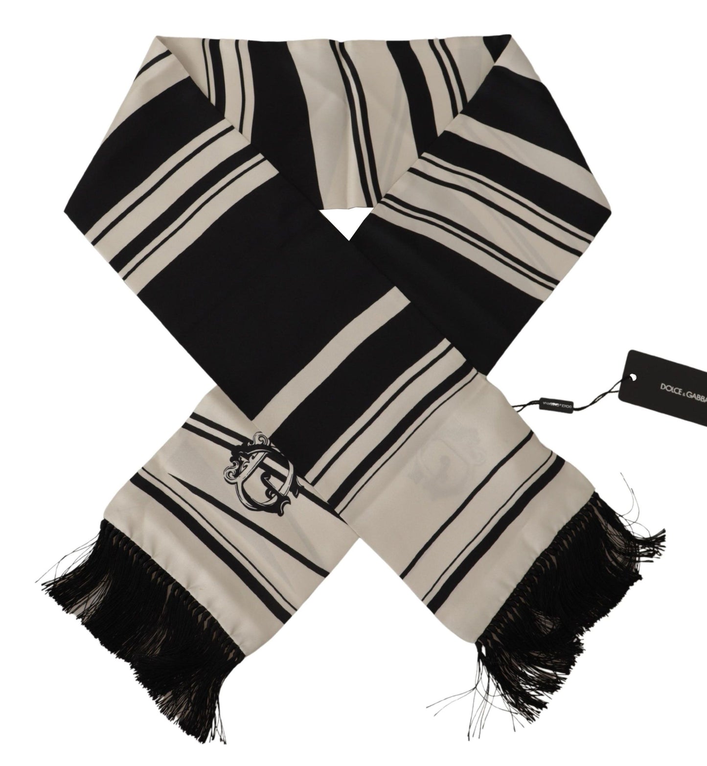 Dolce & Gabbana Elegant Silk Men's Scarf - Classic Black Stripe, , Dolce & Gabbana 2024, Dolce & Gabbana, Scarves - Men - Accessories -   Murillo Merchandise