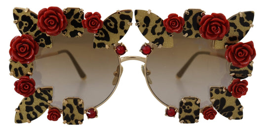 Dolce & Gabbana Elegant Round Rose-Embellished Sunglasses, , Dolce & Gabbana Dolce & Gabbana, Material: 100% Metal, new-with-tags, Sunglasses for Women - Sunglasses -   Murillo Merchandise