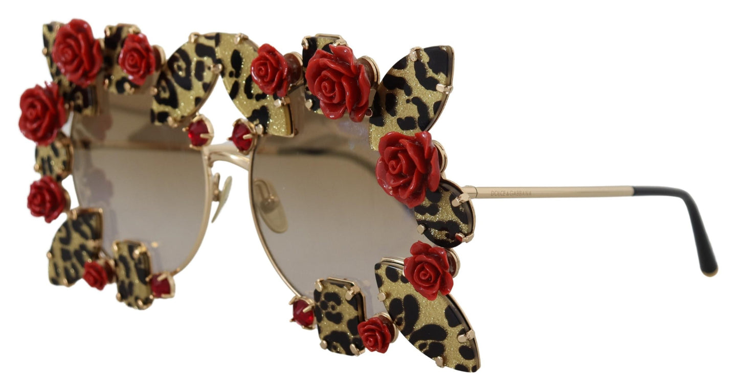 Dolce & Gabbana Elegant Round Rose-Embellished Sunglasses, , Dolce & Gabbana Dolce & Gabbana, Material: 100% Metal, new-with-tags, Sunglasses for Women - Sunglasses -   Murillo Merchandise