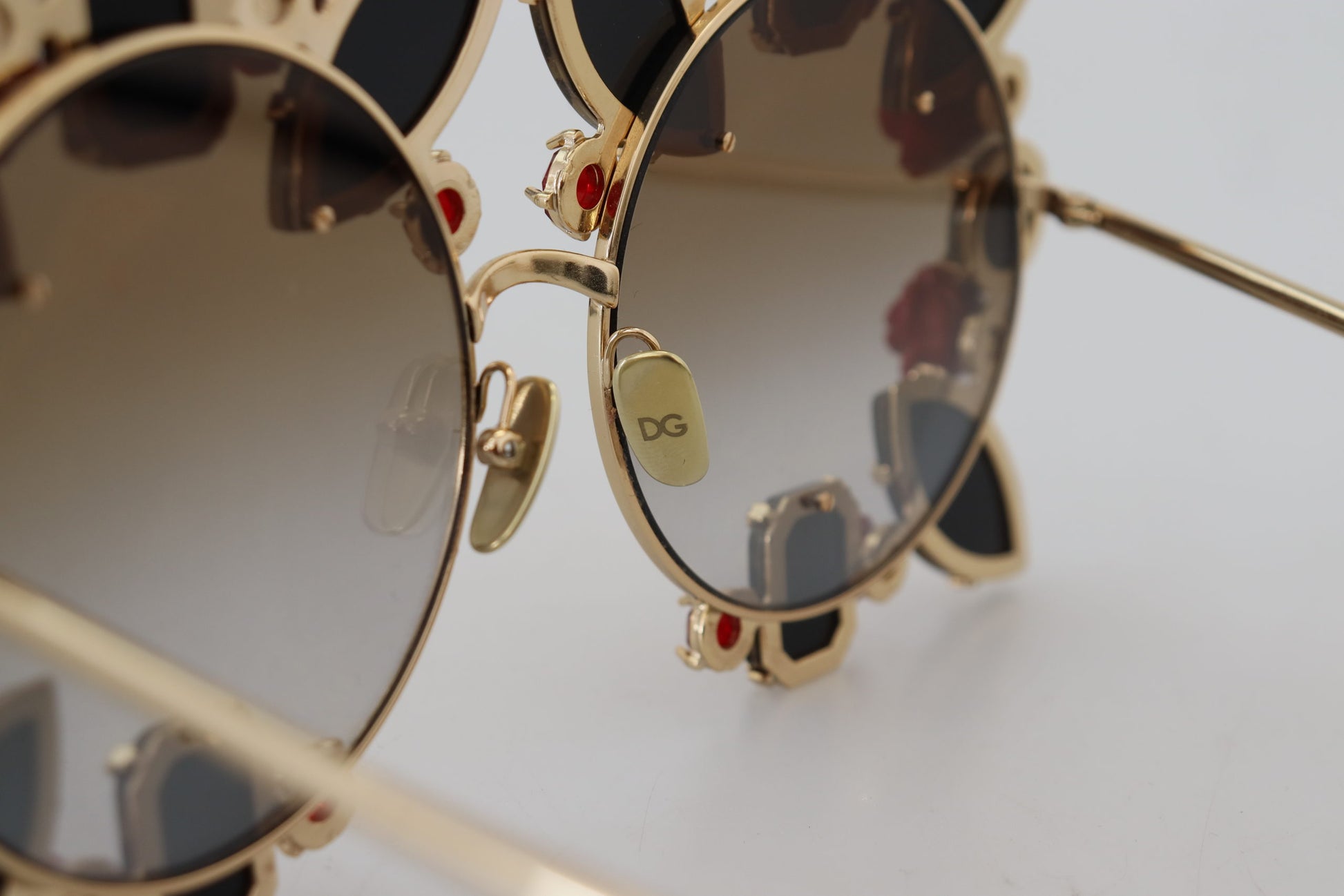 Dolce & Gabbana Elegant Round Rose-Embellished Sunglasses, , Dolce & Gabbana Dolce & Gabbana, Material: 100% Metal, new-with-tags, Sunglasses for Women - Sunglasses -   Murillo Merchandise