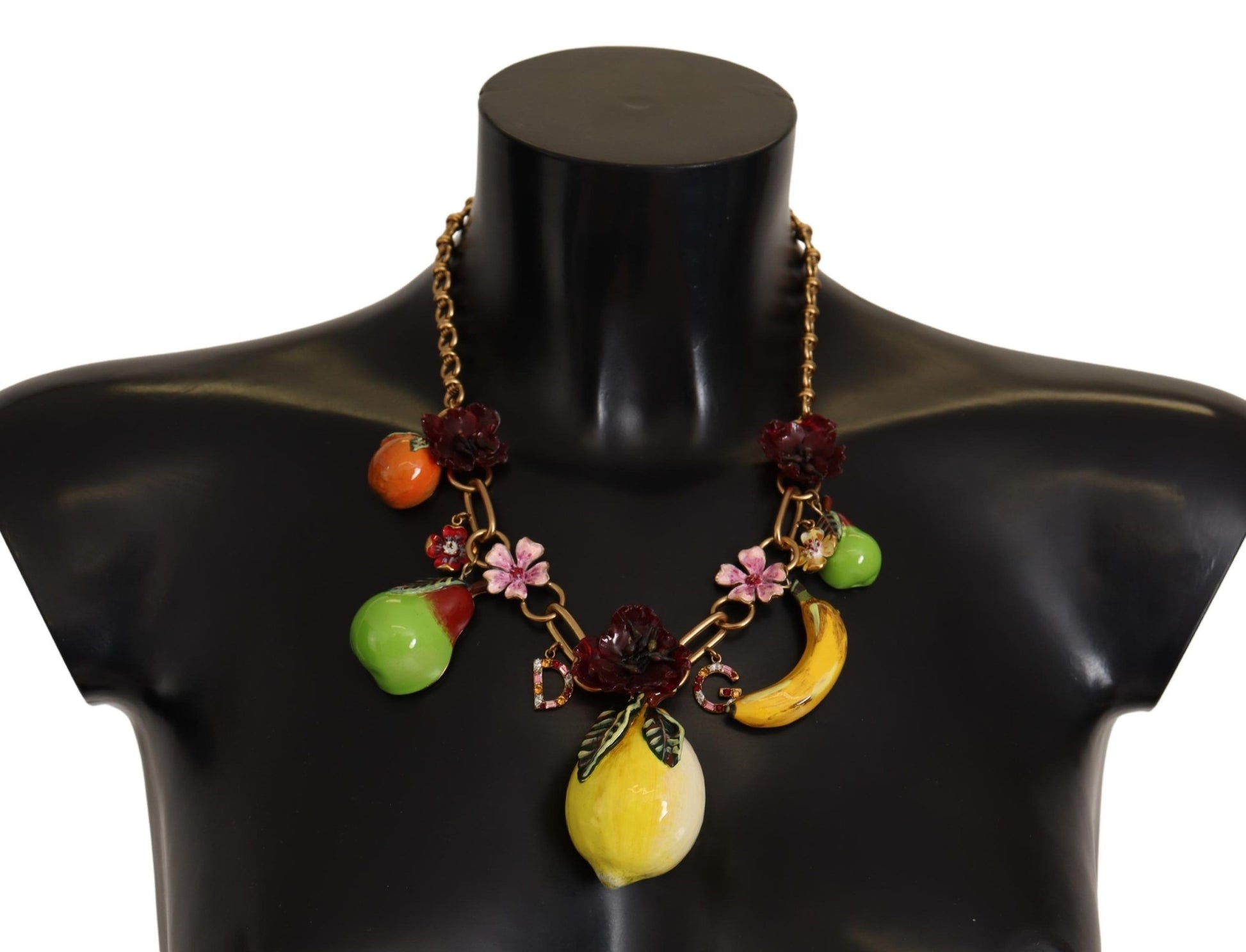 Dolce & Gabbana Chic Gold Statement Sicily Fruit Necklace, , Dolce & Gabbana 10% Glass, 15% PVC, 25% Resin, Dolce & Gabbana, Gold, Material: 50% Brass, Necklaces - Women - Jewelry, new-with-tags -   Murillo Merchandise