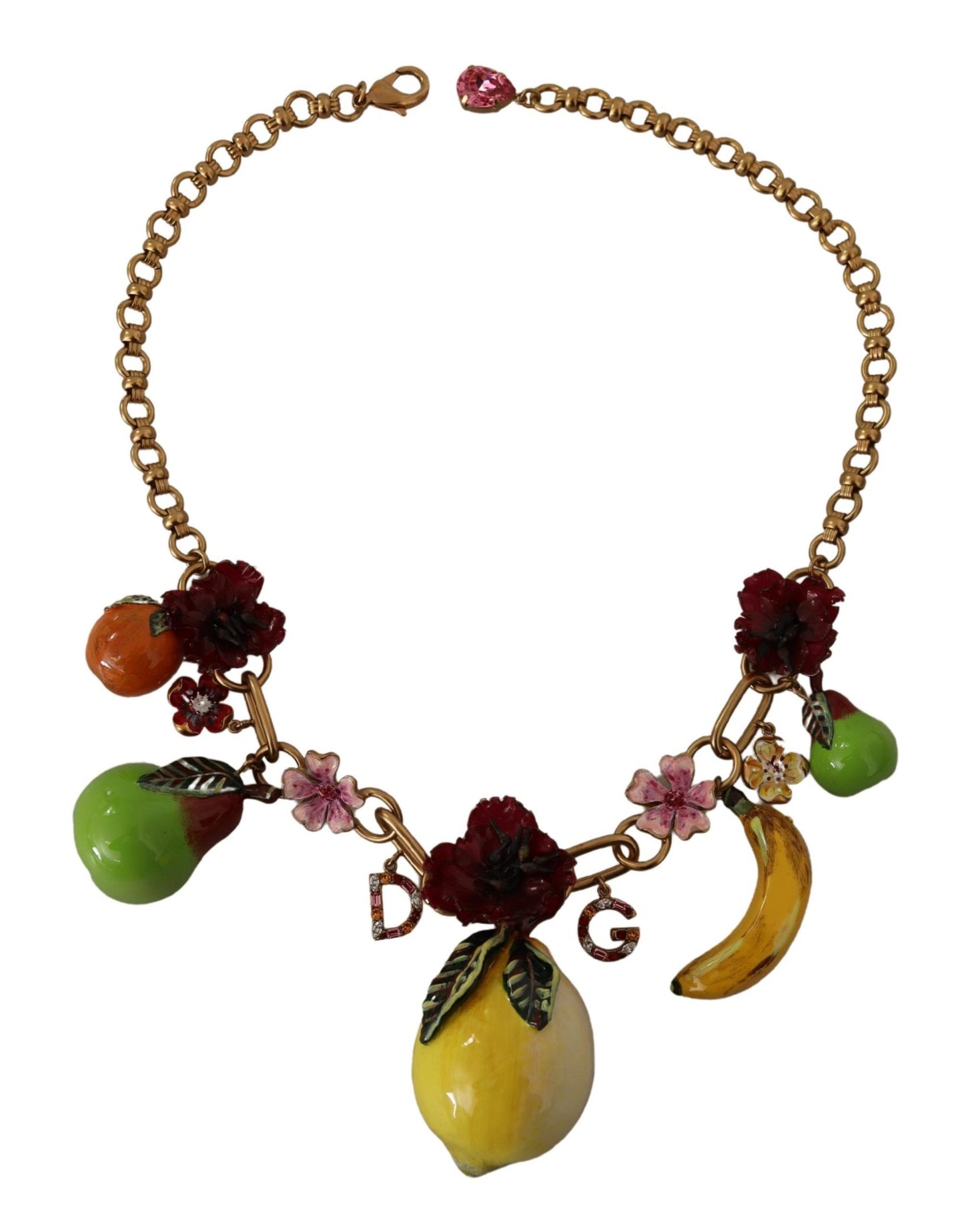 Dolce & Gabbana Chic Gold Statement Sicily Fruit Necklace, , Dolce & Gabbana 10% Glass, 15% PVC, 25% Resin, Dolce & Gabbana, Gold, Material: 50% Brass, Necklaces - Women - Jewelry, new-with-tags -   Murillo Merchandise