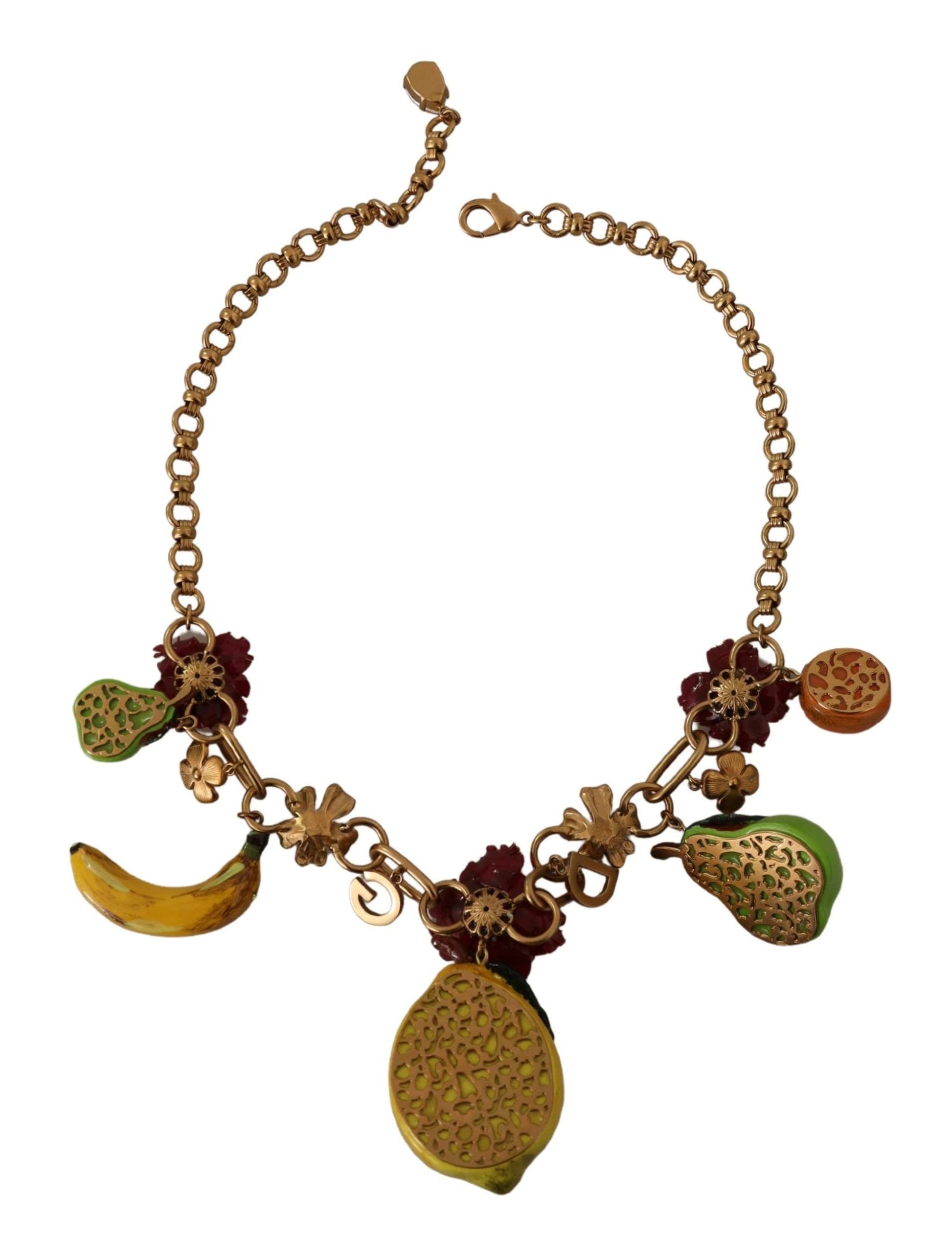 Dolce & Gabbana Chic Gold Statement Sicily Fruit Necklace, , Dolce & Gabbana 10% Glass, 15% PVC, 25% Resin, Dolce & Gabbana, Gold, Material: 50% Brass, Necklaces - Women - Jewelry, new-with-tags -   Murillo Merchandise