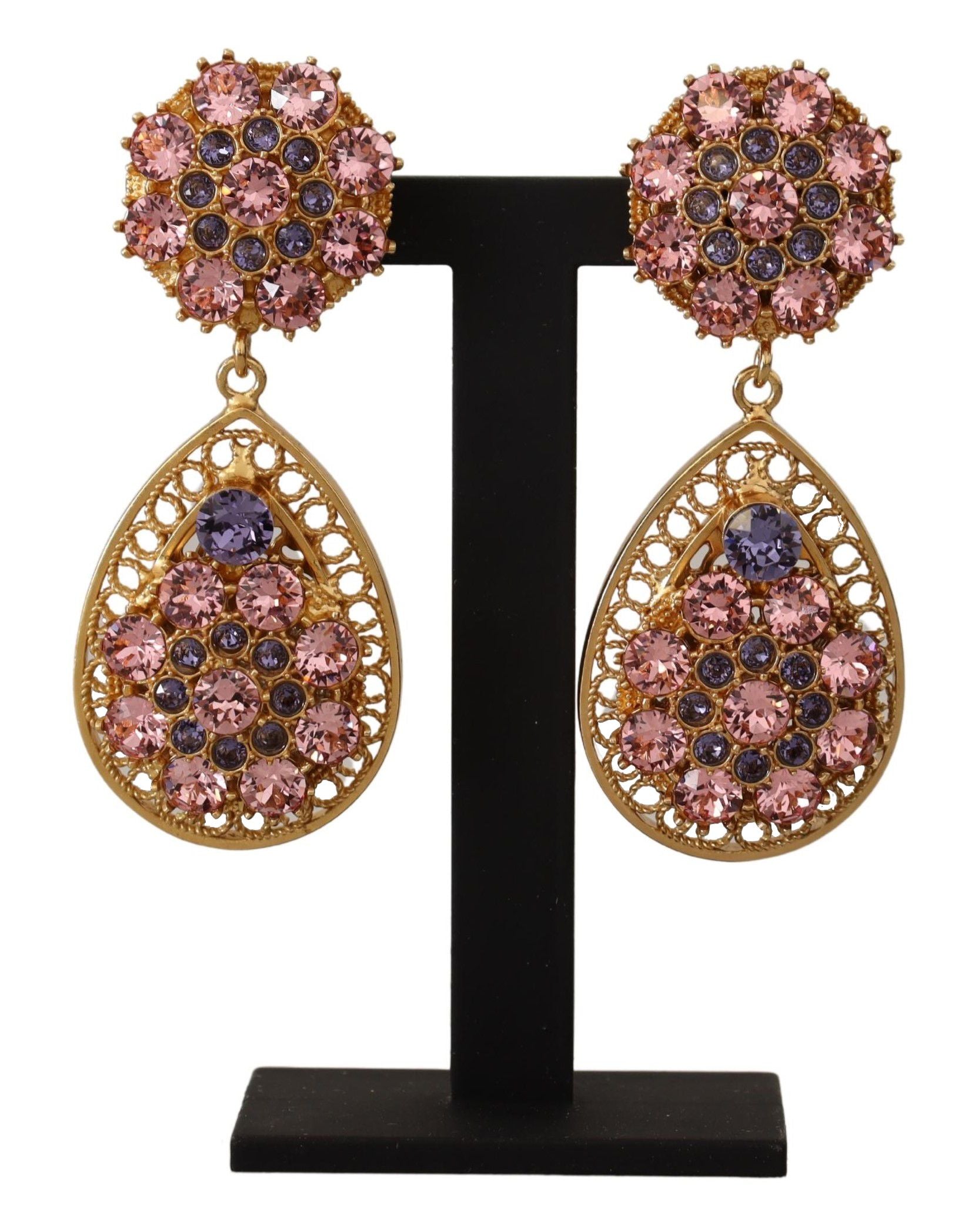 Dolce & Gabbana Baroque Multicolor Crystal Dangle Earrings, , Dolce & Gabbana 30% Glass, Dolce & Gabbana, Earrings - Women - Jewelry, Gold, Material: 70% Brass, new-with-tags -   Murillo Merchandise