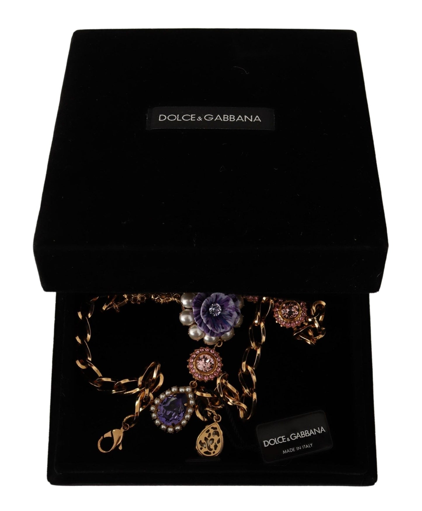 Dolce & Gabbana Elegant Floral Crystal Statement Necklace, , Dolce & Gabbana 30% Crystals, 5% Pearl, 5% Plastic, Dolce & Gabbana, Gold, Material: 60% Brass, Necklaces - Women - Jewelry, new-with-tags -   Murillo Merchandise