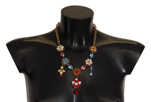 Dolce & Gabbana Elegant Floral Statement Necklace, , Dolce & Gabbana 70% Brass, Dolce & Gabbana, Gold, Material: 30% Crystal, Necklaces - Women - Jewelry, new-with-tags -   Murillo Merchandise