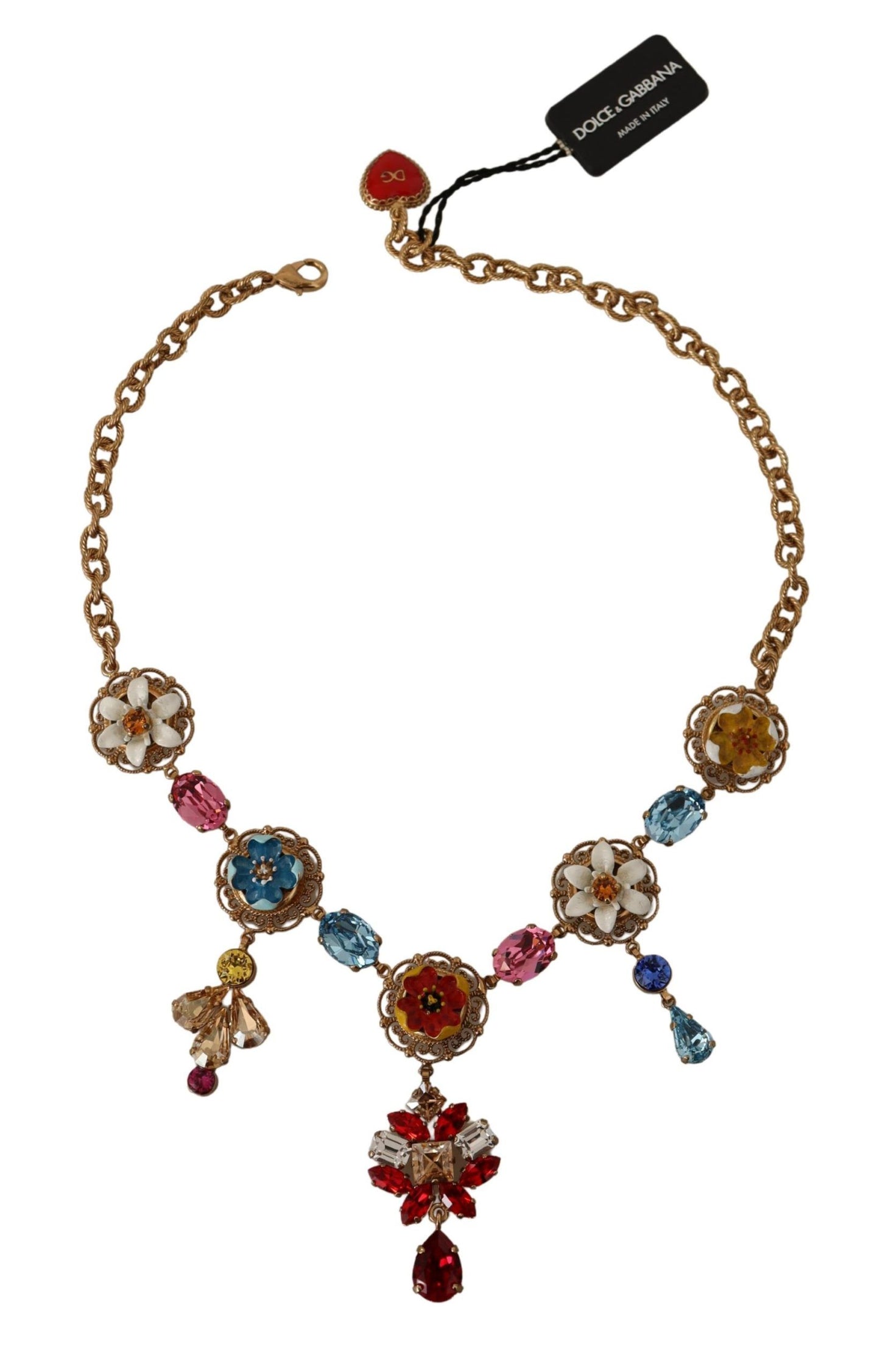 Dolce & Gabbana Elegant Floral Statement Necklace, , Dolce & Gabbana 70% Brass, Dolce & Gabbana, Gold, Material: 30% Crystal, Necklaces - Women - Jewelry, new-with-tags -   Murillo Merchandise