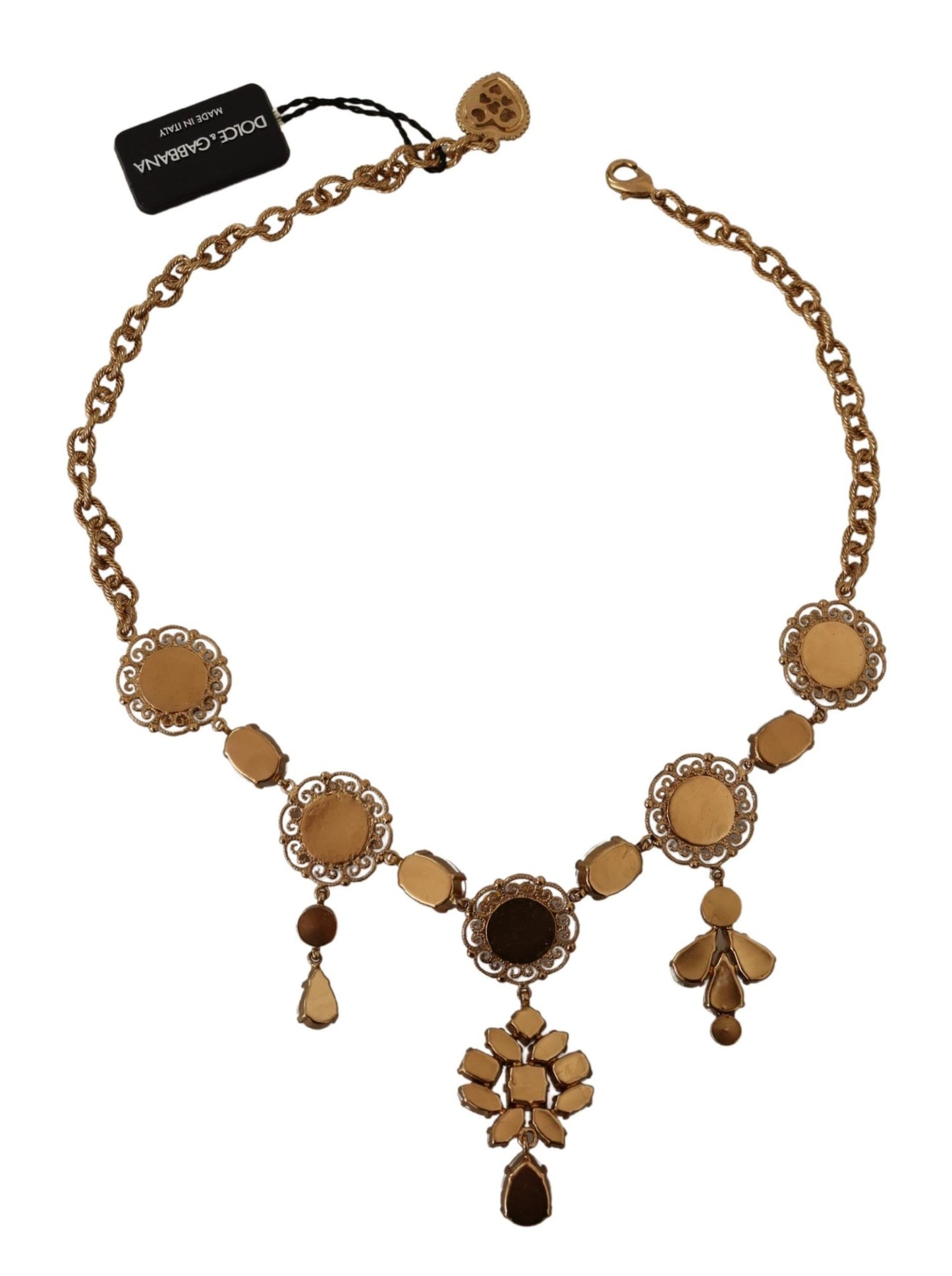 Dolce & Gabbana Elegant Floral Statement Necklace, , Dolce & Gabbana 70% Brass, Dolce & Gabbana, Gold, Material: 30% Crystal, Necklaces - Women - Jewelry, new-with-tags -   Murillo Merchandise