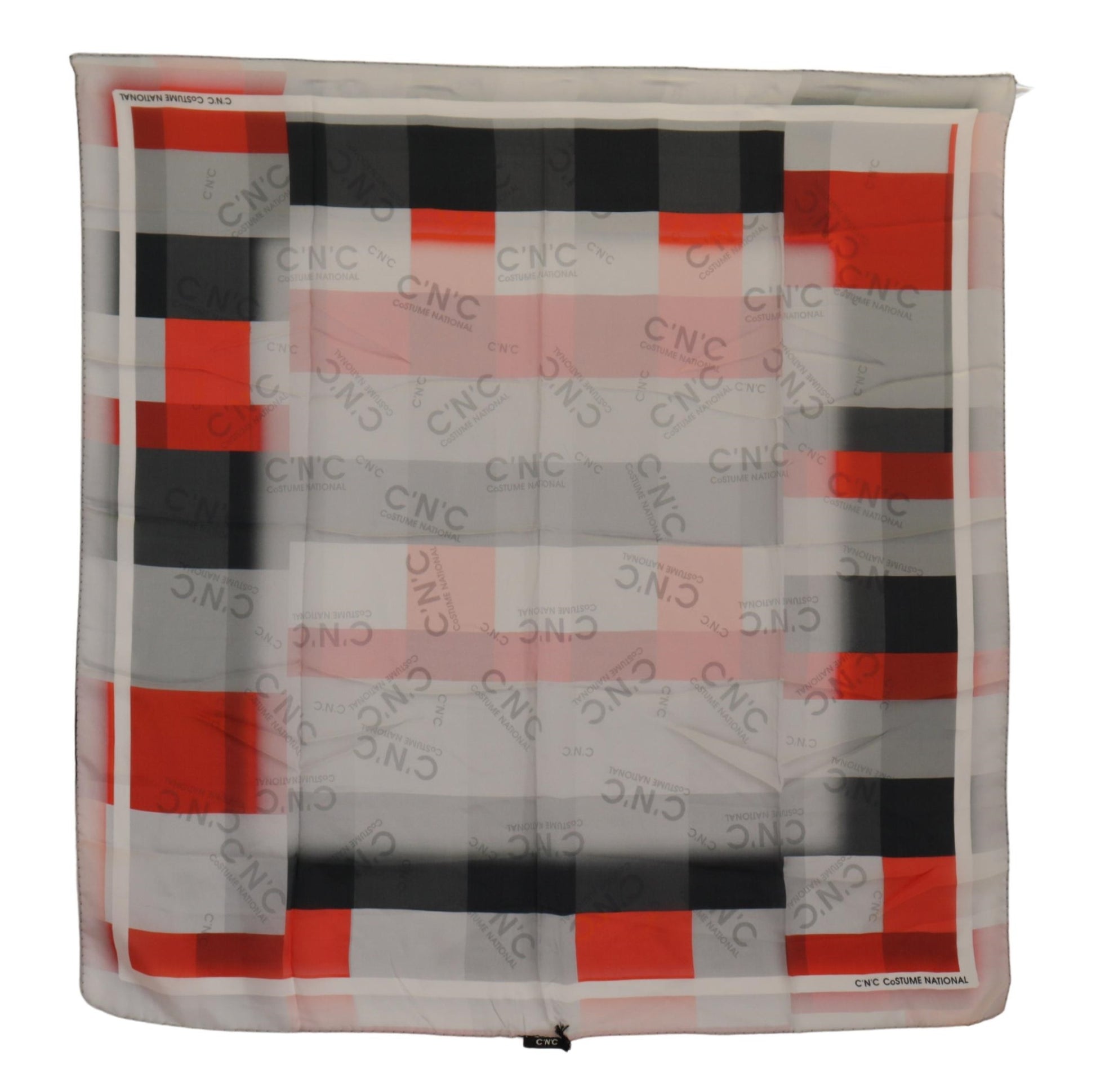 Costume National Elegant Silk Scarf in Gray Red Checkered, , Costume National Costume National, Material: 100% Silk, new-with-tags, Scarves - Women - Accessories -   Murillo Merchandise