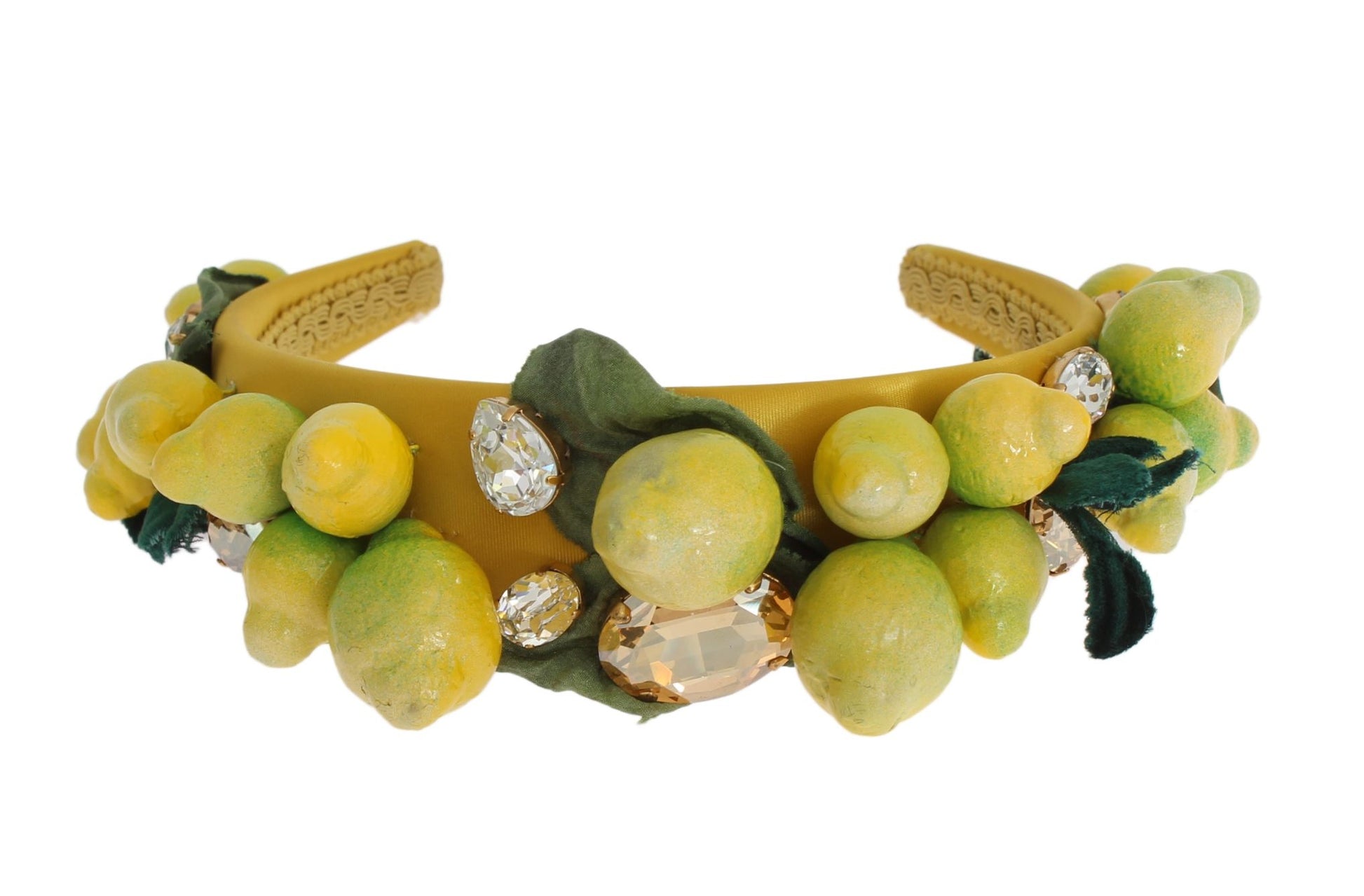 Dolce & Gabbana Exquisite Silk Crystal Lemon Headband Diadem, , Dolce & Gabbana 10% Brass, 20% Crystal, 2024, 30% Others, Dolce & Gabbana, Headbands - Women - Accessories, Material: 35% Silk, new-with-tags, Yellow -   Murillo Merchandise