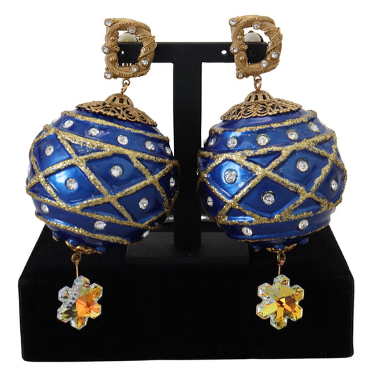 Dolce & Gabbana Elegant Dangling Crystal Christmas Ball Earrings, , Dolce & Gabbana Blue, Dolce & Gabbana, Earrings - Women - Jewelry, Material: 90% Brass 10% Glass, new-with-tags -   Murillo Merchandise