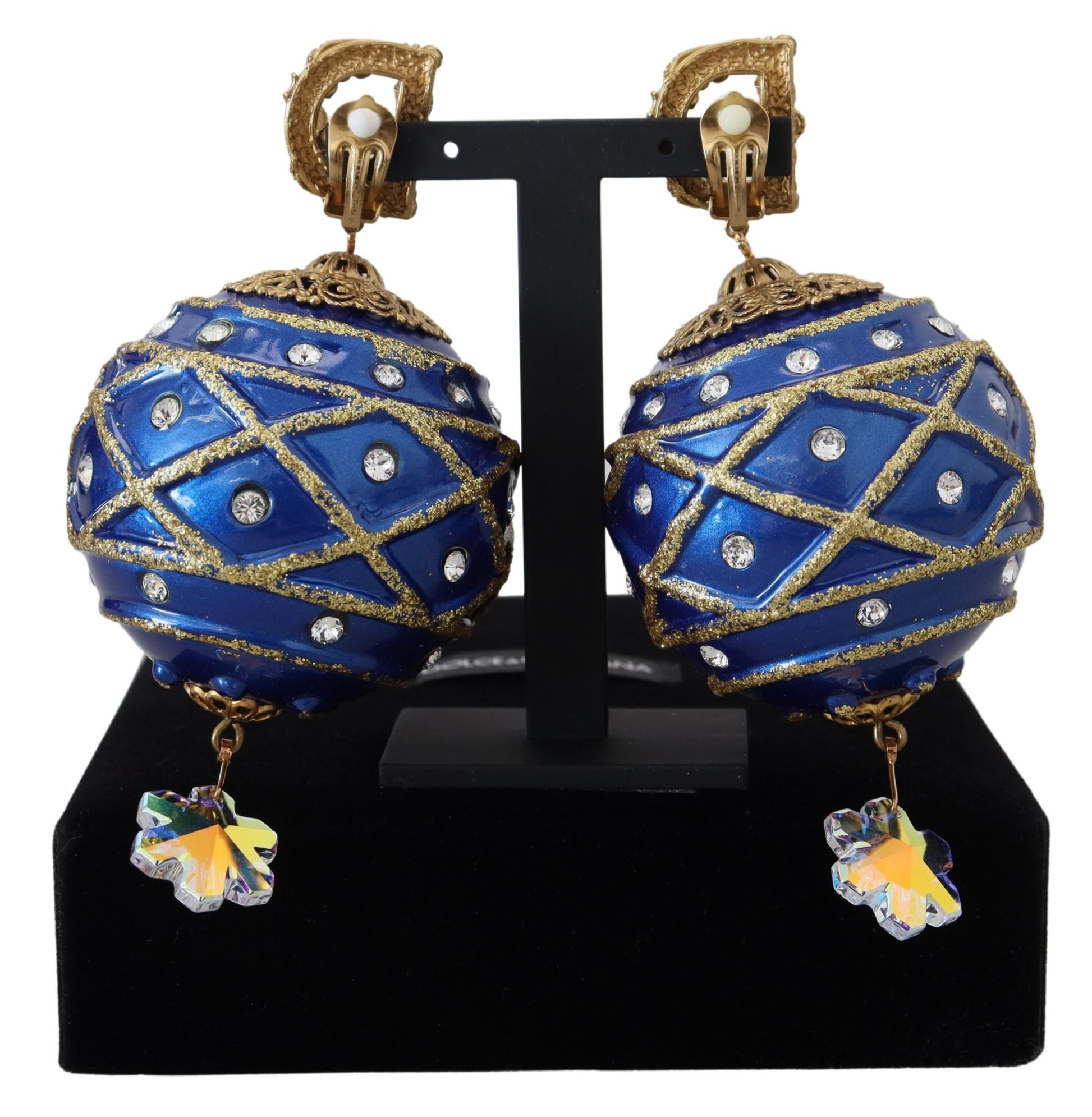 Dolce & Gabbana Elegant Dangling Crystal Christmas Ball Earrings, , Dolce & Gabbana Blue, Dolce & Gabbana, Earrings - Women - Jewelry, Material: 90% Brass 10% Glass, new-with-tags -   Murillo Merchandise