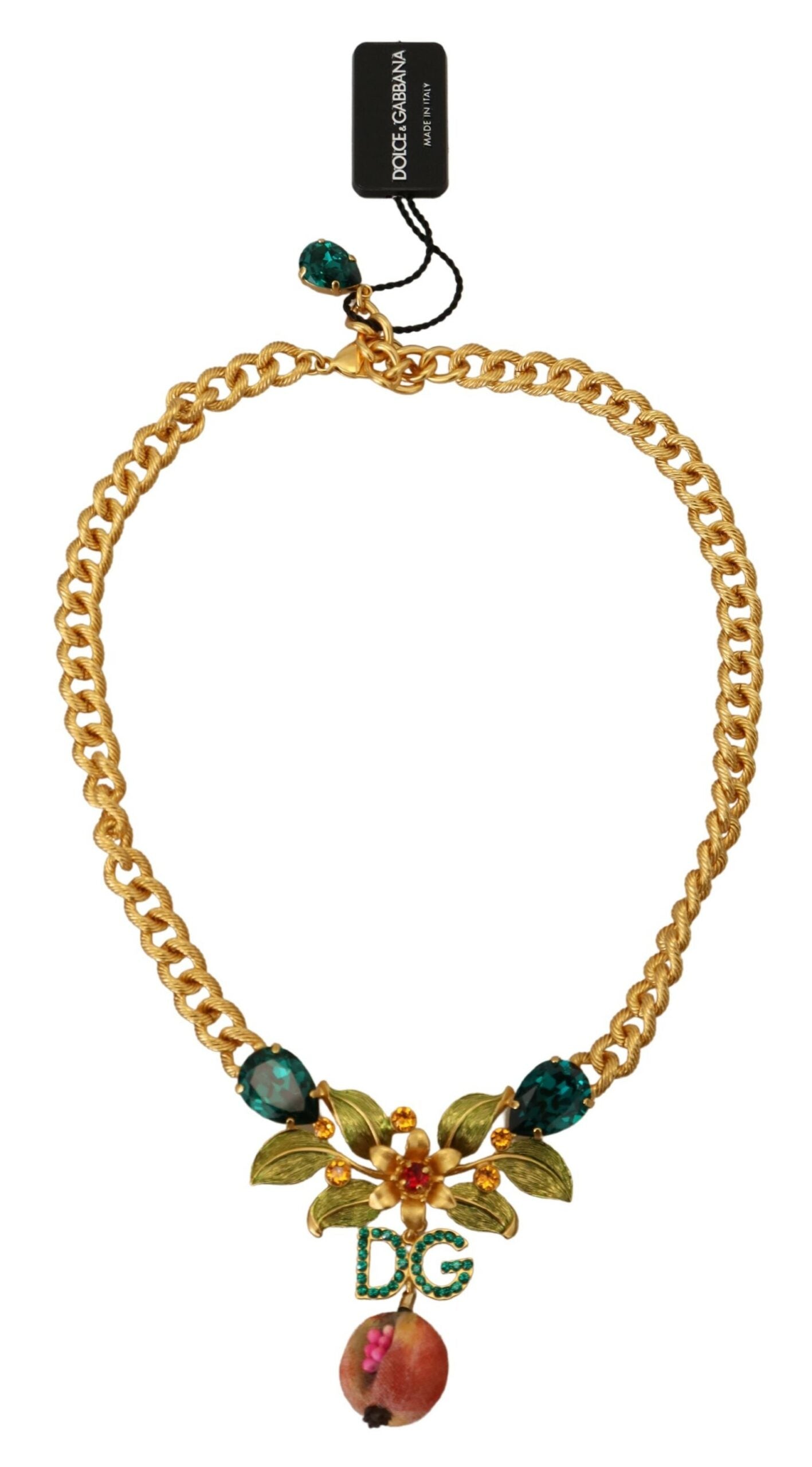 Dolce & Gabbana Elegant Gold-Tone Floral Fruit Necklace, , Dolce & Gabbana 10% Cotton, 2024, 25% Glass, 5% Iron, Dolce & Gabbana, Gold, Material: 60% Real Brass, Necklaces - Women - Jewelry, new-with-tags -   Murillo Merchandise