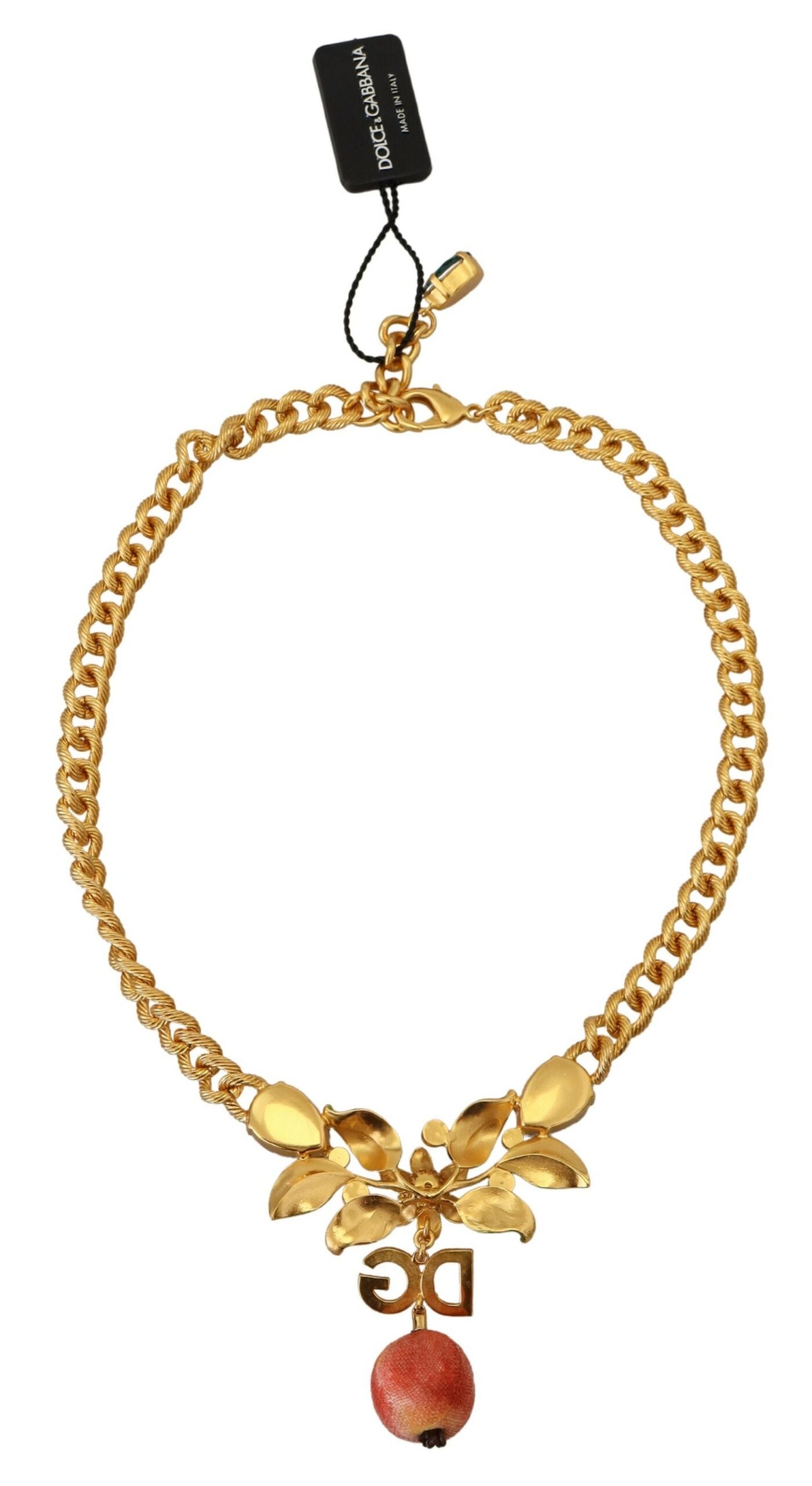 Dolce & Gabbana Elegant Gold-Tone Floral Fruit Necklace, , Dolce & Gabbana 10% Cotton, 2024, 25% Glass, 5% Iron, Dolce & Gabbana, Gold, Material: 60% Real Brass, Necklaces - Women - Jewelry, new-with-tags -   Murillo Merchandise