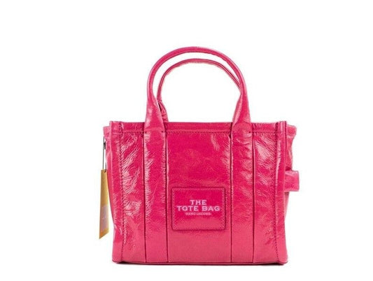 Marc Jacobs Ang Makintab na Crinkle Mini Tote Magenta Leather Crossbody Handbag Purse