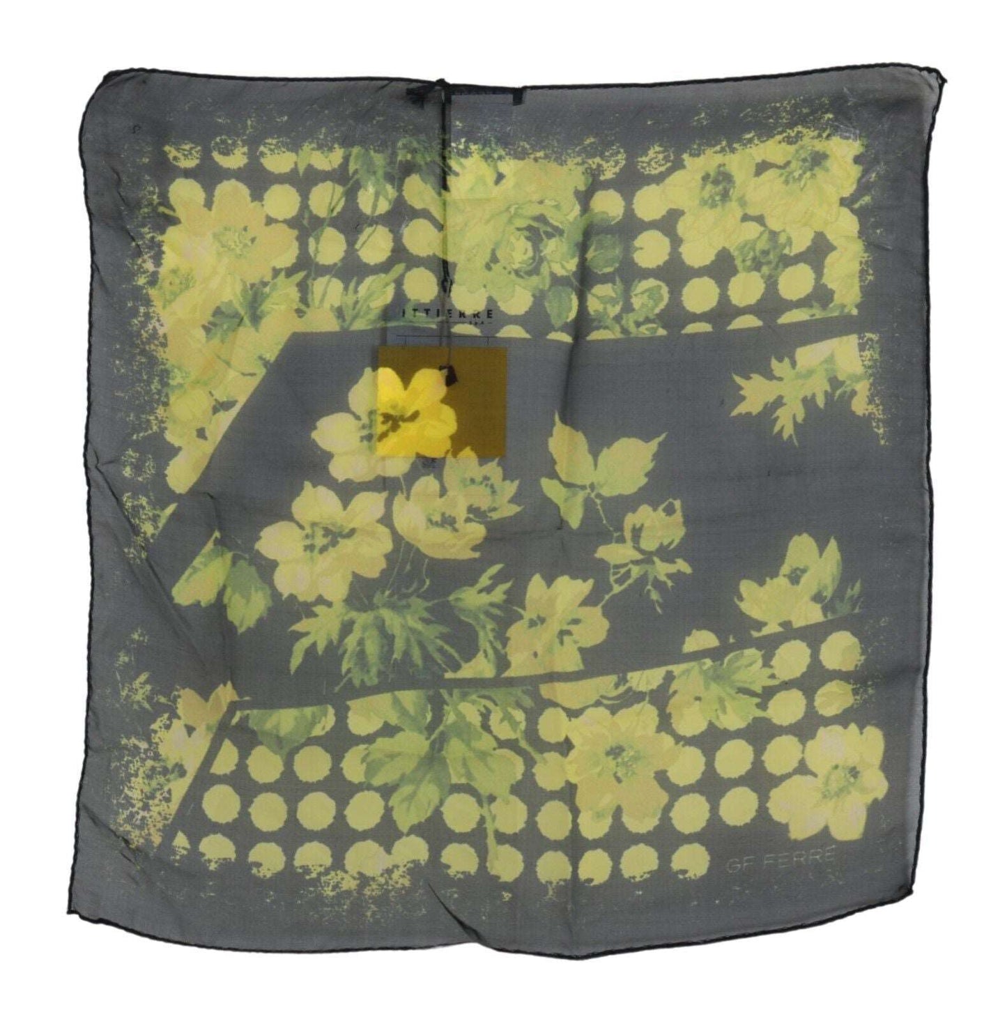 GF Ferre Black Yellow Floral Wrap Shawl Foulard Scarf, , GF Ferre Black, GF Ferre, Material: Silk, Scarves - Women - Accessories -   Murillo Merchandise