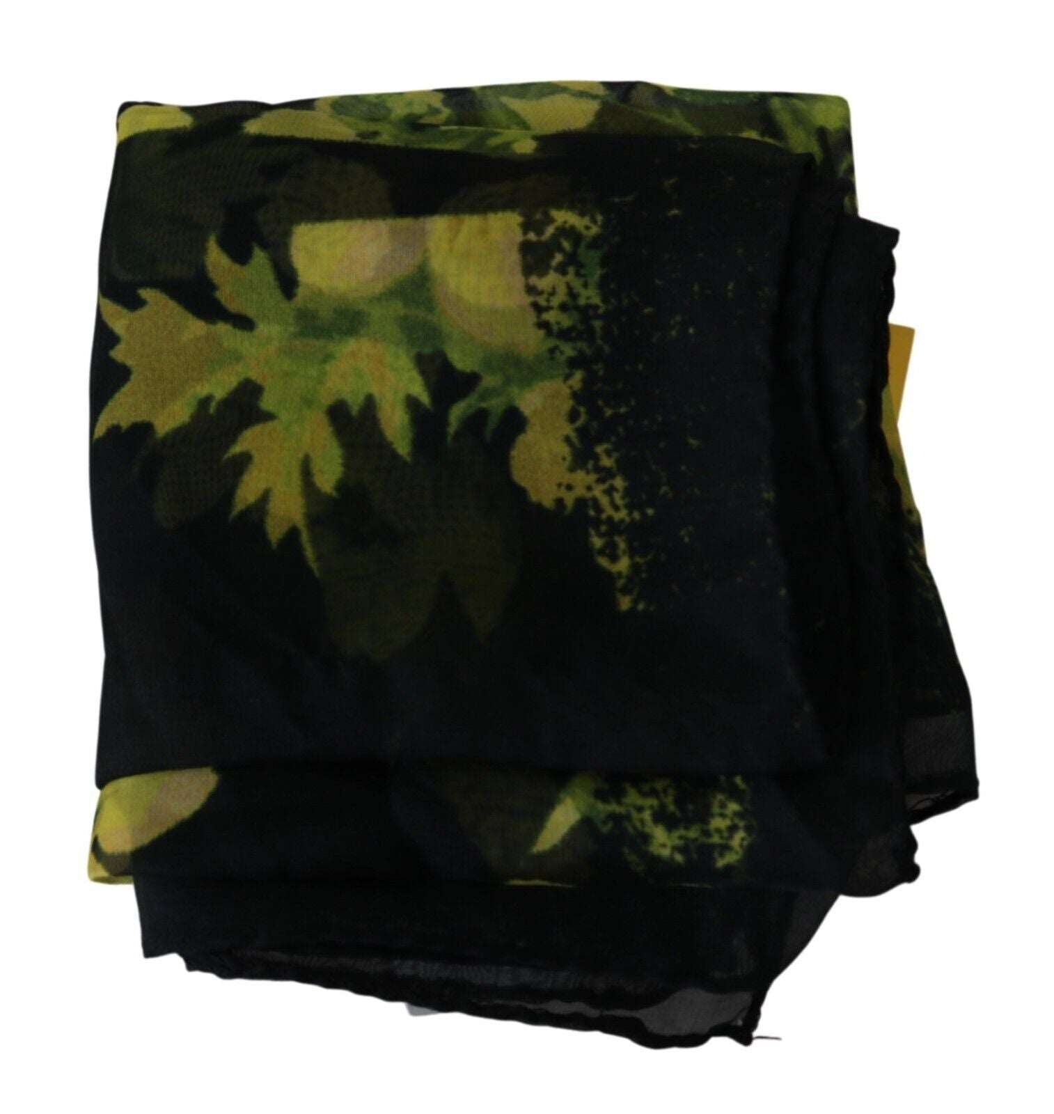 GF Ferre Black Yellow Floral Wrap Shawl Foulard Scarf, , GF Ferre Black, GF Ferre, Material: Silk, Scarves - Women - Accessories -   Murillo Merchandise