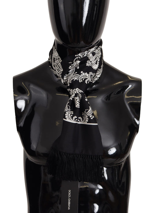 Dolce & Gabbana Black Silk Royal Crown Print Logo Shawl Fringe Scarf, , Dolce & Gabbana Dolce & Gabbana, Material: 100% Silk, Scarves - Men - Accessories -   Murillo Merchandise