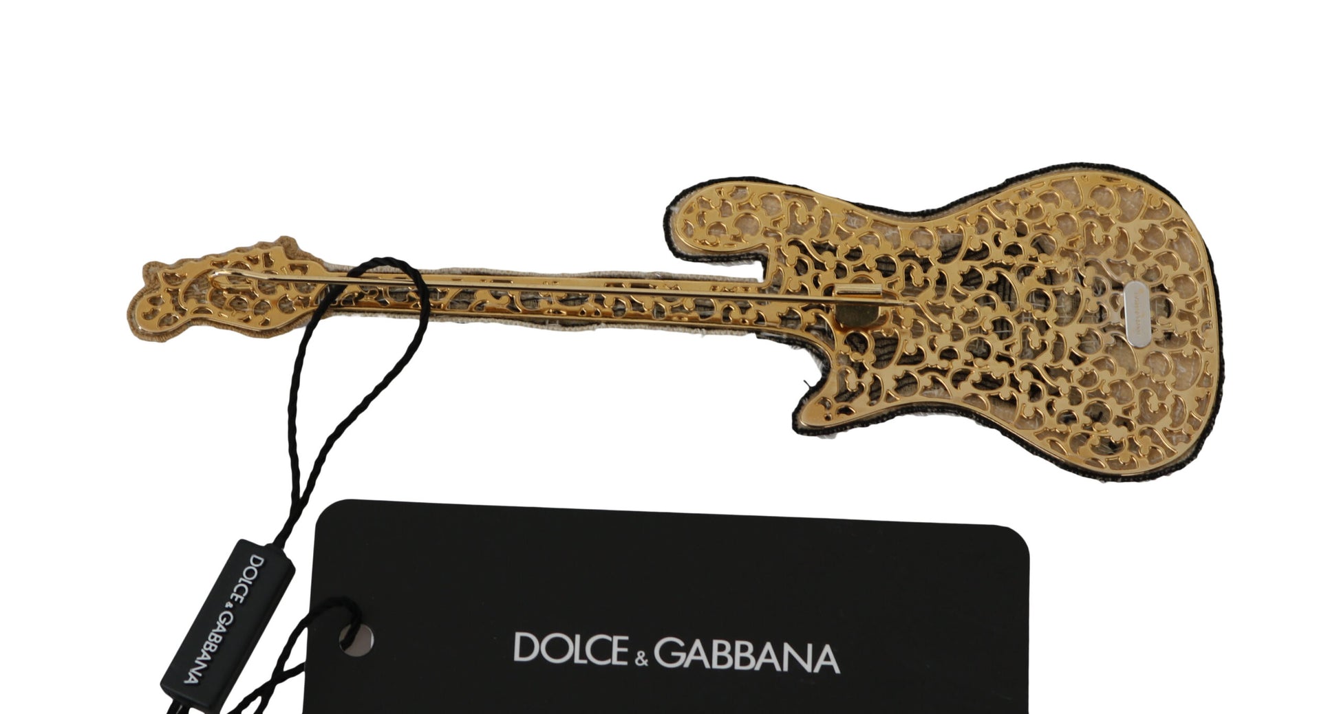 Dolce & Gabbana Gold Sequined Guitar Pin Brooch, , Dolce & Gabbana 30% Brass 30% Others, Brooches - Women - Jewelry, Dolce & Gabbana, Material: 40% PL -   Murillo Merchandise