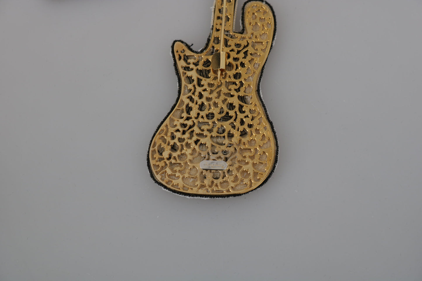 Dolce & Gabbana Gold Sequined Guitar Pin Brooch, , Dolce & Gabbana 30% Brass 30% Others, Brooches - Women - Jewelry, Dolce & Gabbana, Material: 40% PL -   Murillo Merchandise